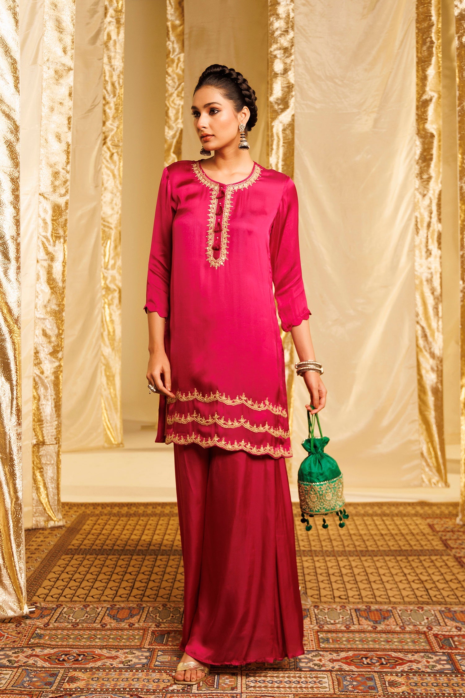 Modal Satin Suit with Dori and Sequins work