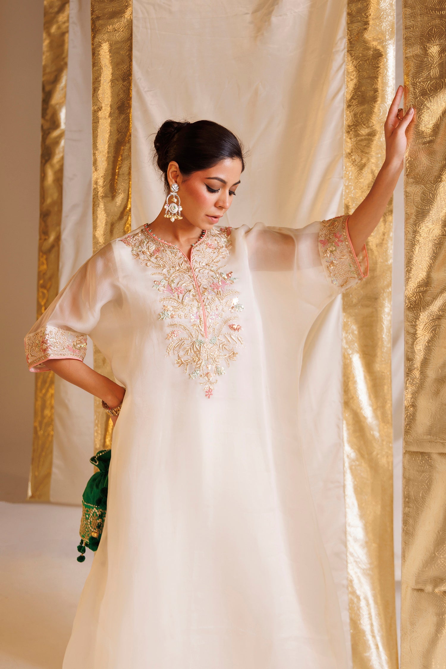 Pure Organza Kaftan Suit with Pearl, Thread and Zardozi work