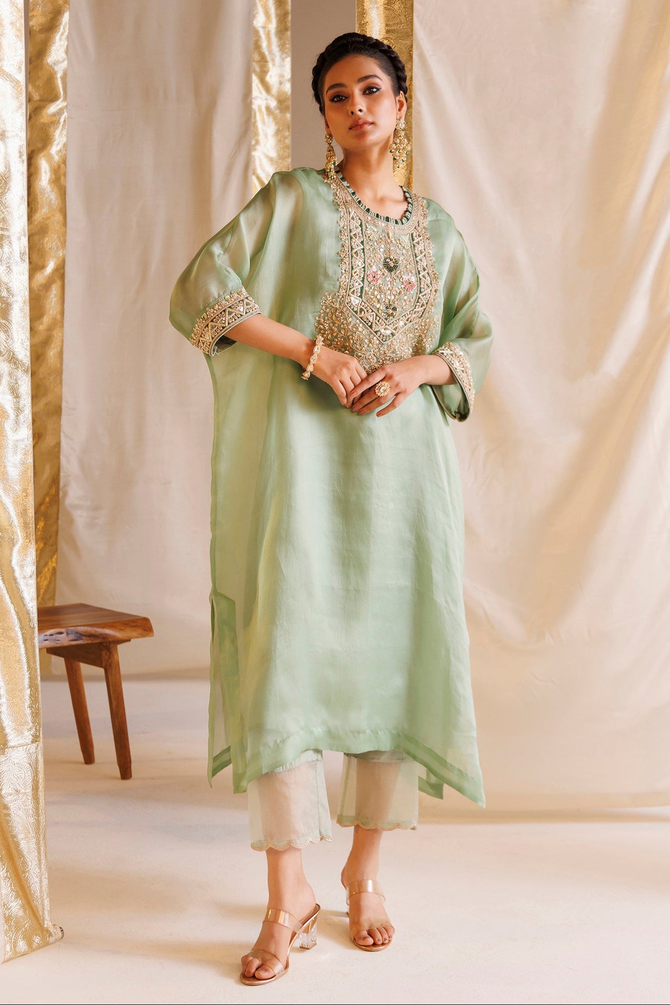 Organza Kaftan Suit with Gota Patti, Pearl and Zardozi work