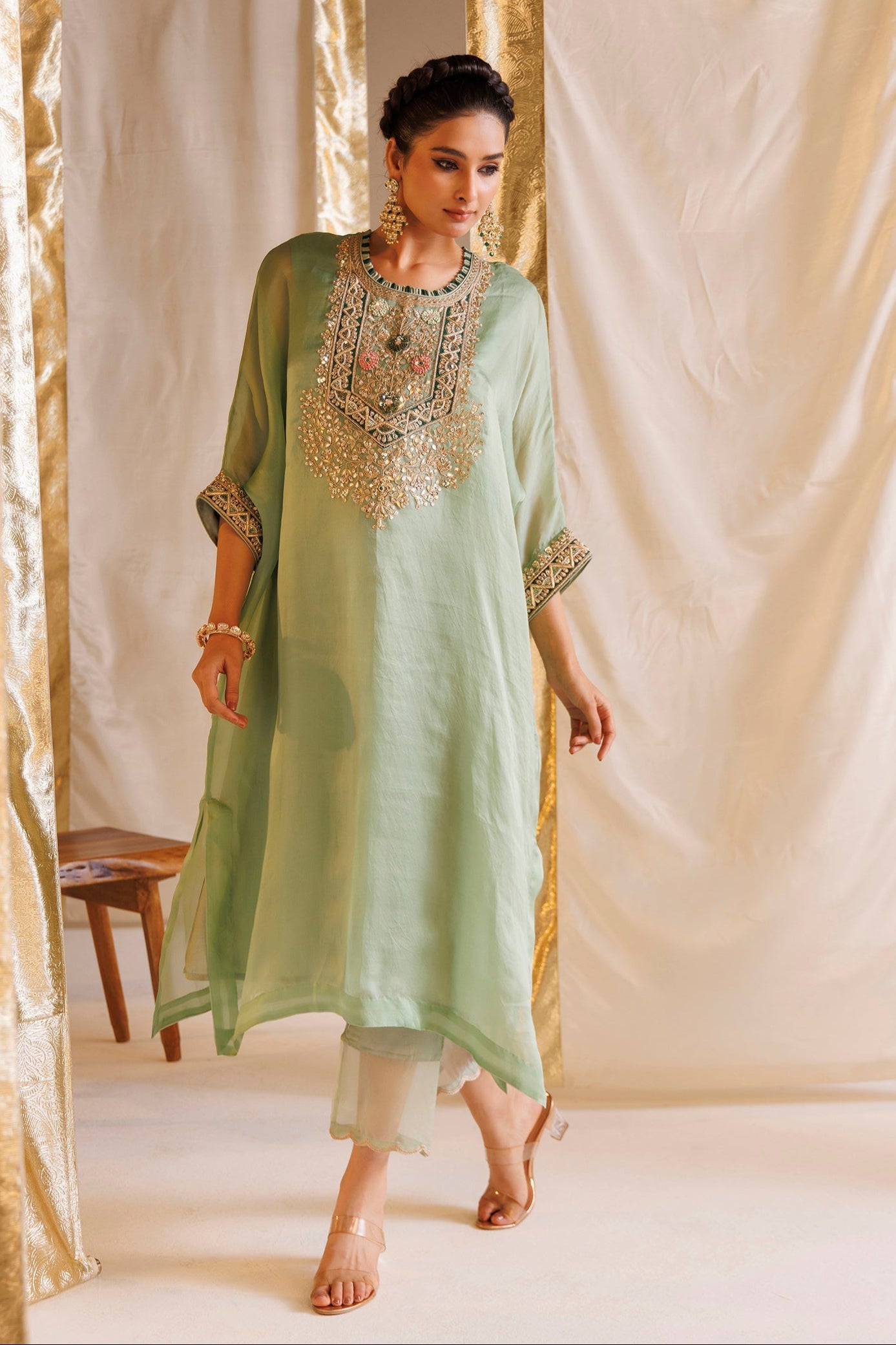 Organza Kaftan Suit with Gota Patti, Pearl and Zardozi work