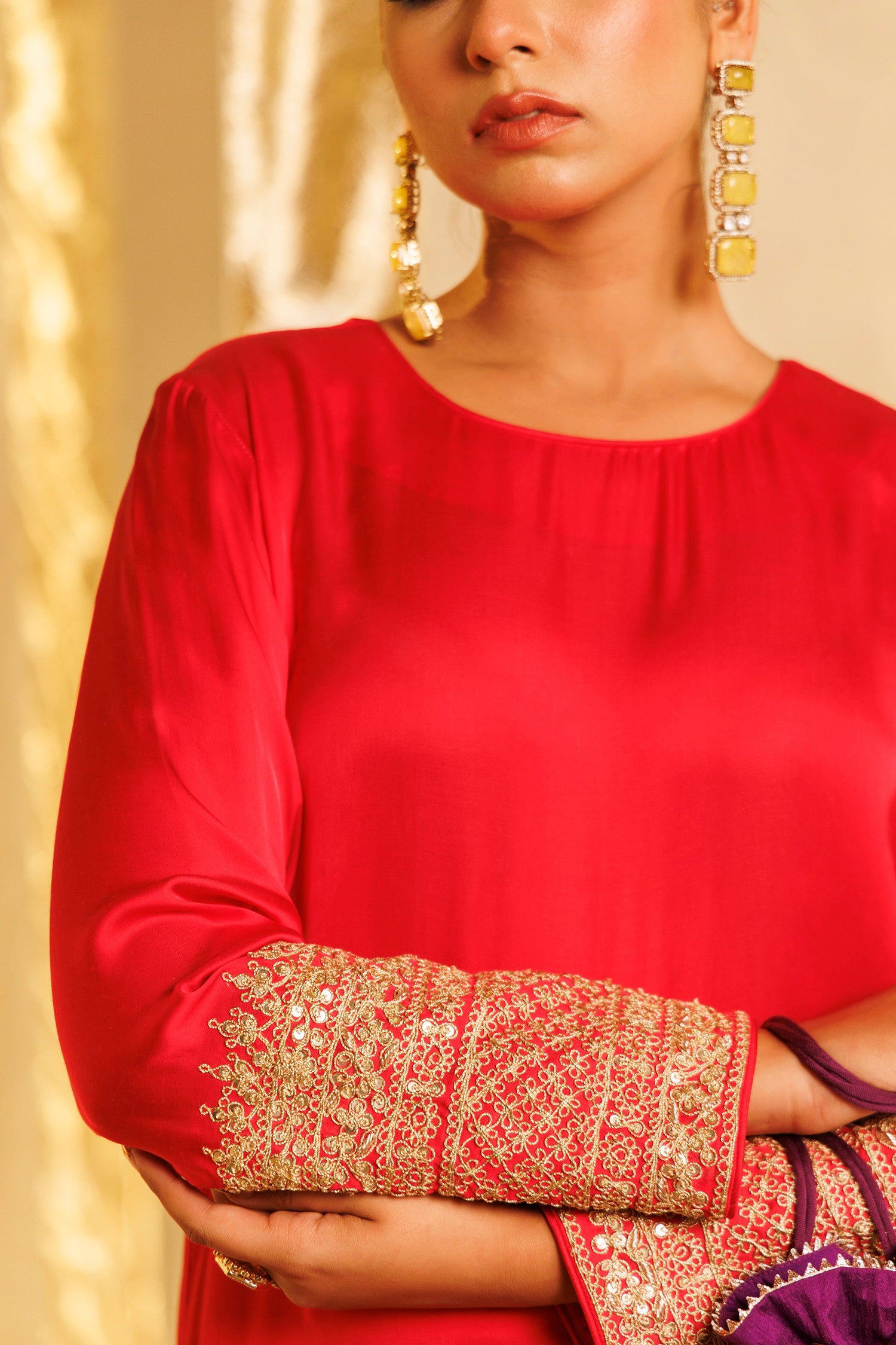 Satin Silk Indowestern with Dori and Sequins work