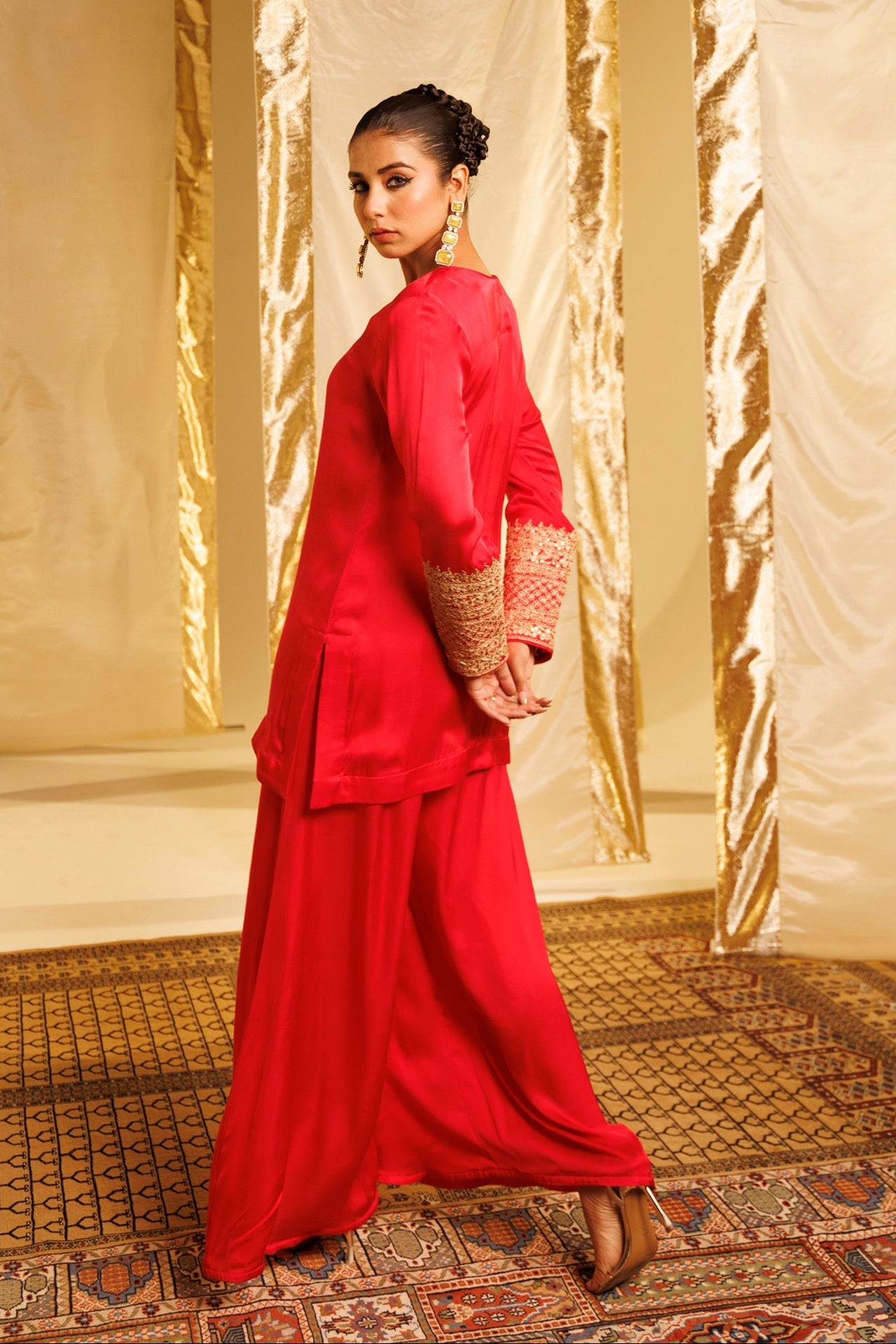 Satin Silk Indowestern with Dori and Sequins work