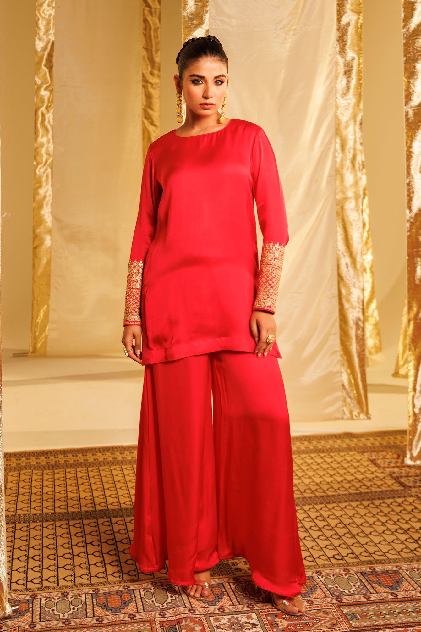 Satin Silk Indowestern with Dori and Sequins work