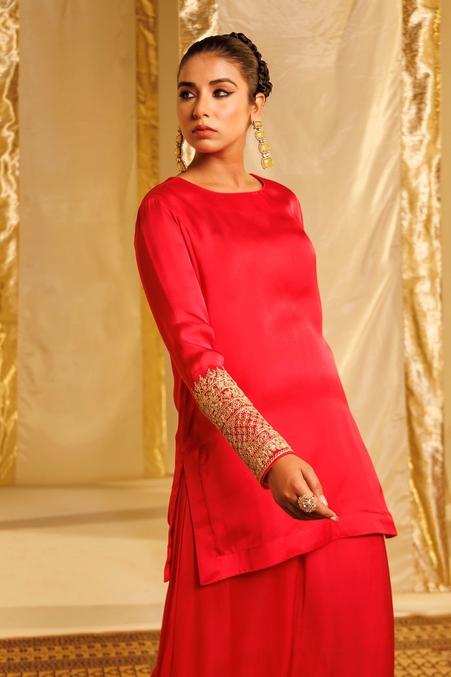 Satin Silk Indowestern with Dori and Sequins work