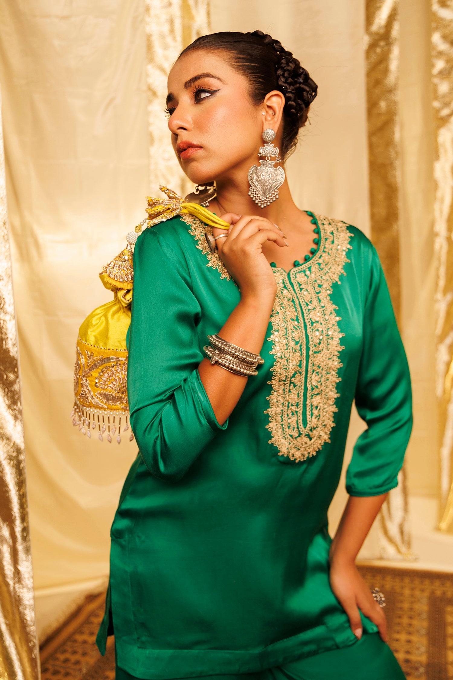 Satin Silk Indowestern with Dori and Sequins work