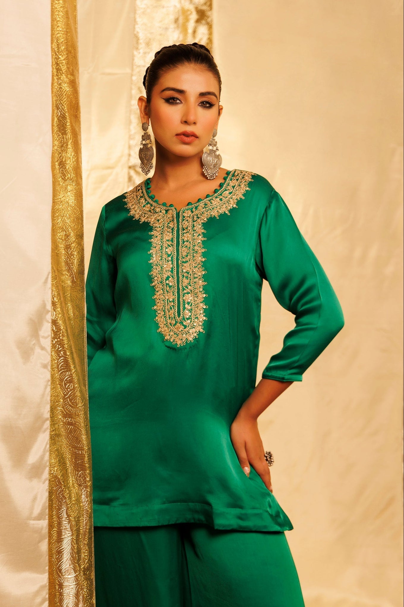 Satin Silk Indowestern with Dori and Sequins work