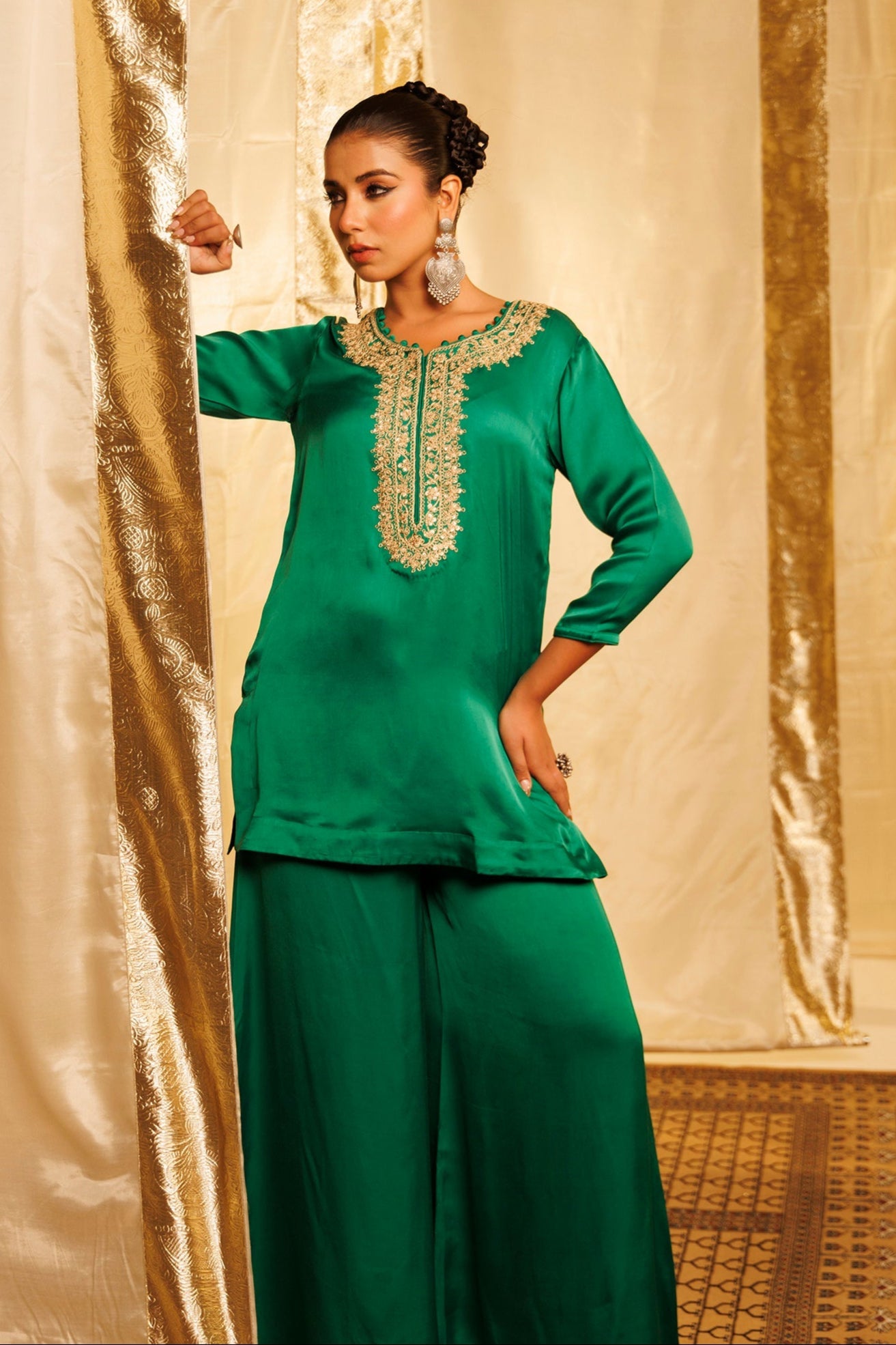 Satin Silk Indowestern with Dori and Sequins work