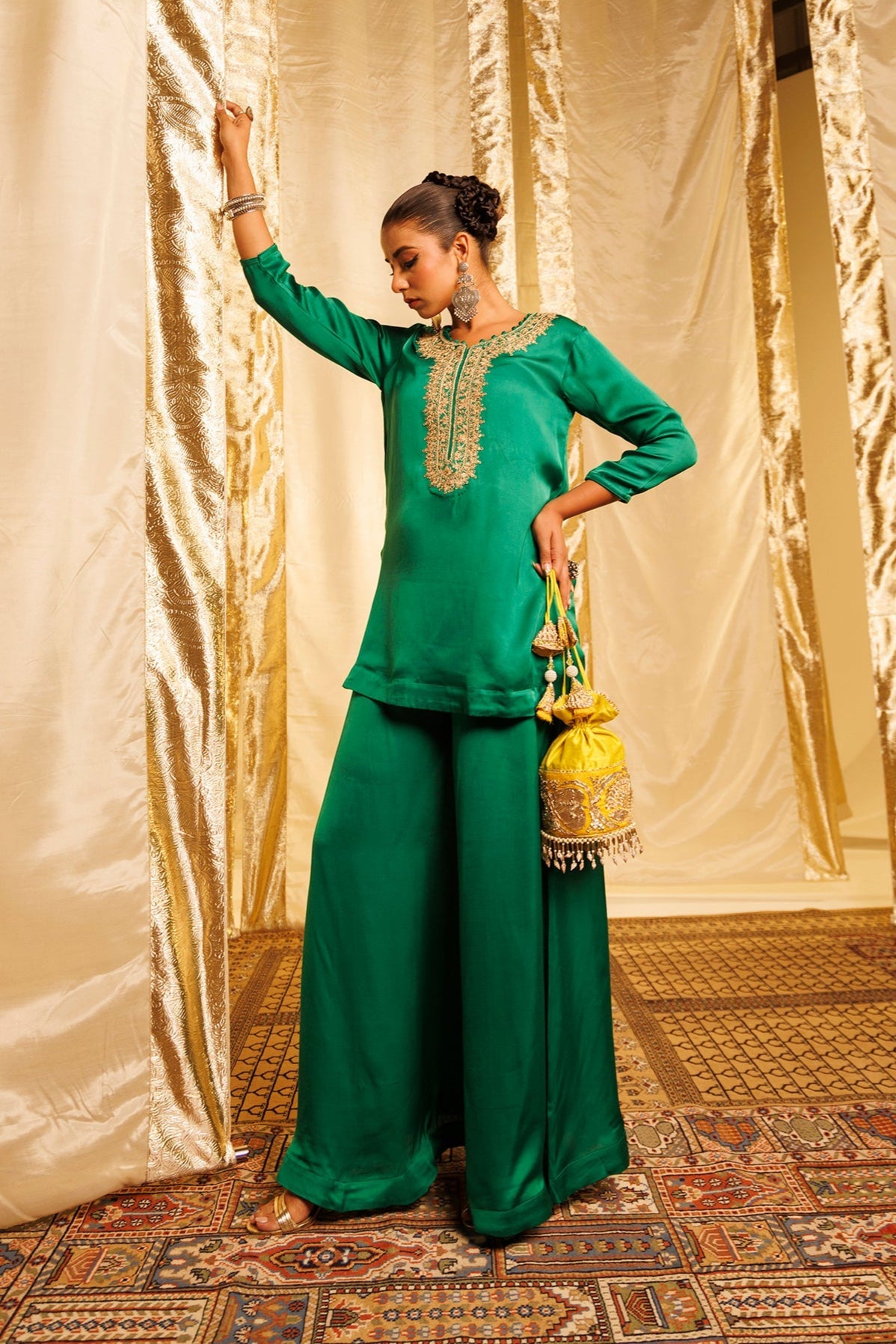 Satin Silk Indowestern with Dori and Sequins work