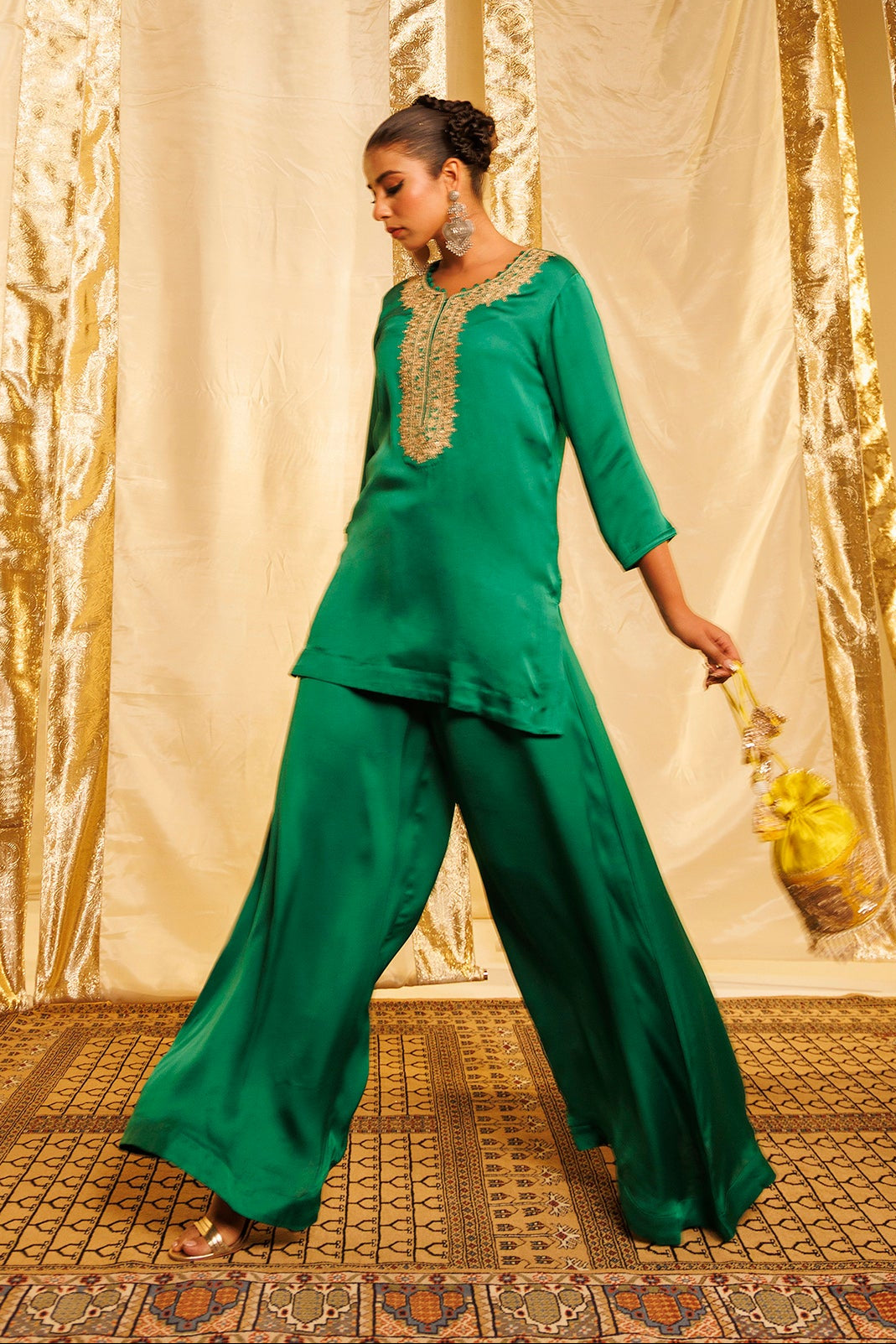 Satin Silk Indowestern with Dori and Sequins work