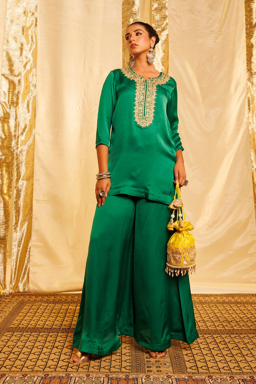 Satin Silk Indowestern with Dori and Sequins work