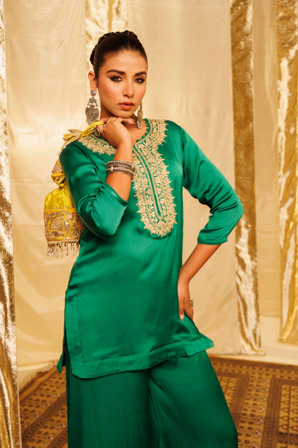 Satin Silk Indowestern with Dori and Sequins work