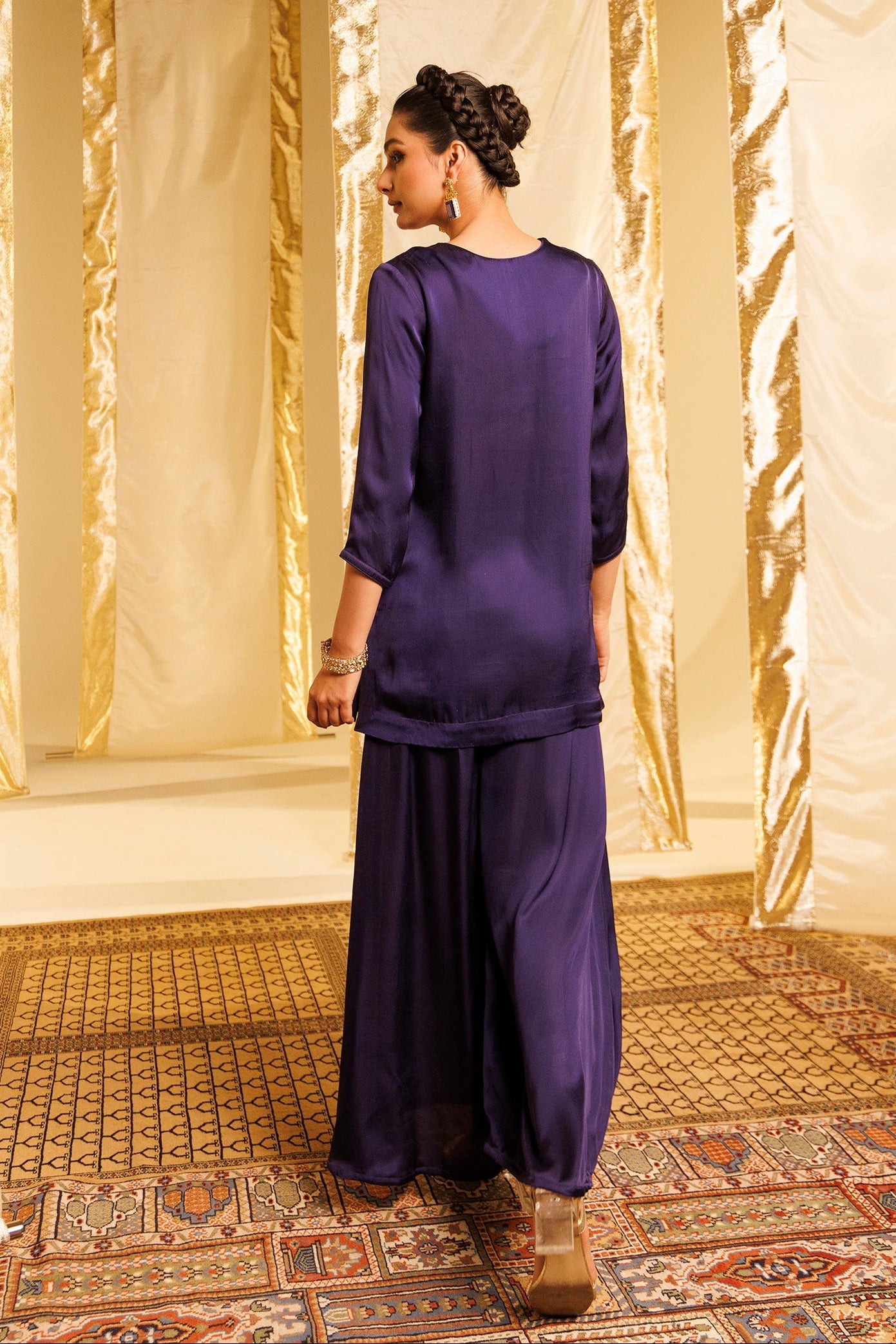Satin Silk Indowestern with Dori and Sequins work
