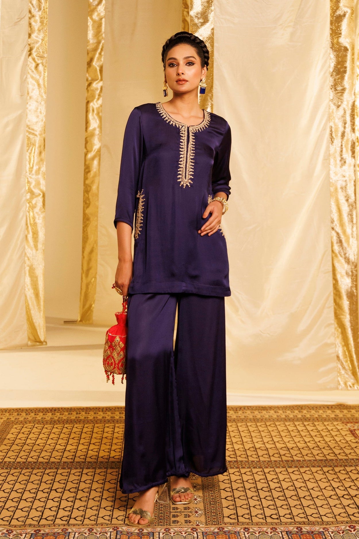 Satin Silk Indowestern with Dori and Sequins work