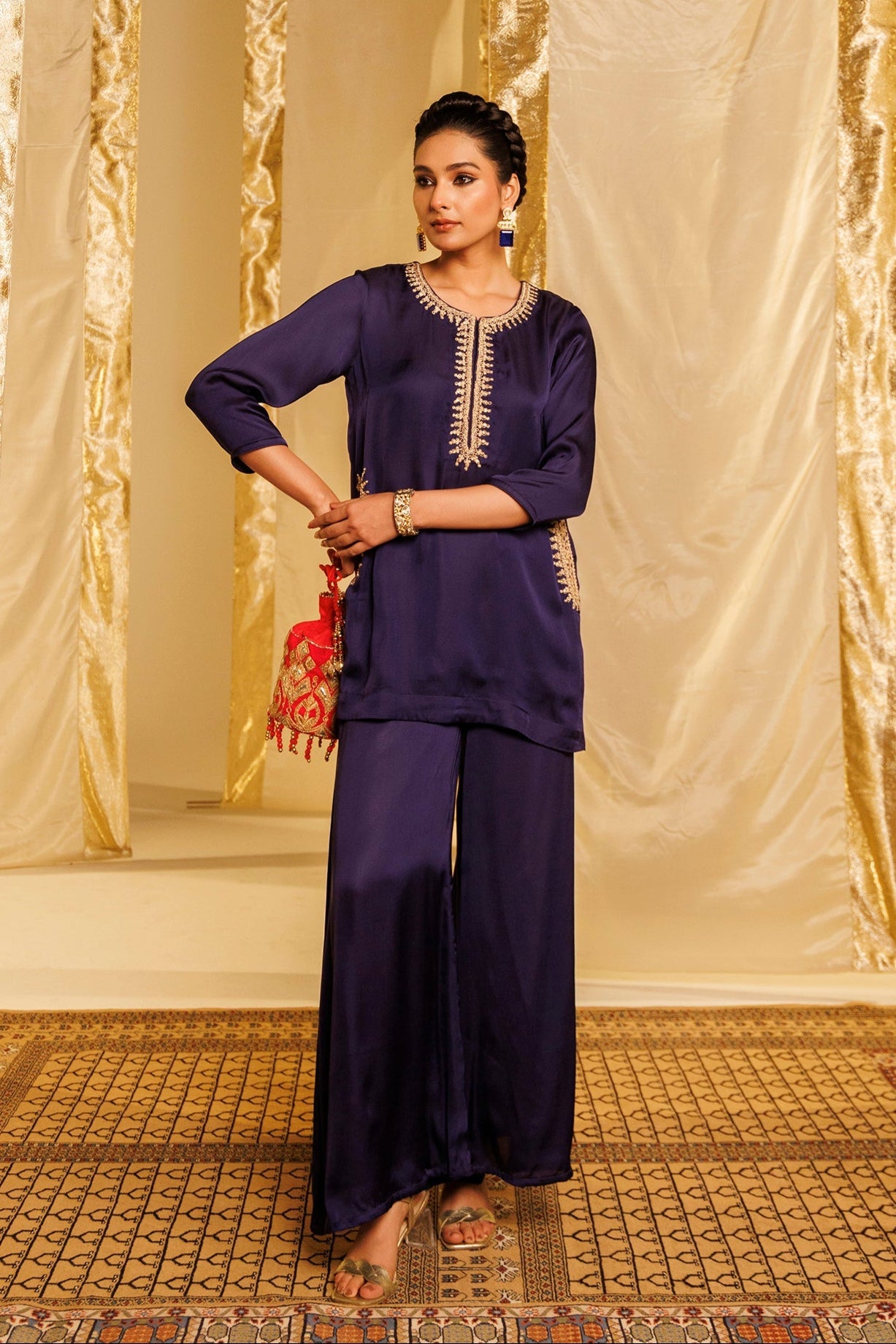 Satin Silk Indowestern with Dori and Sequins work