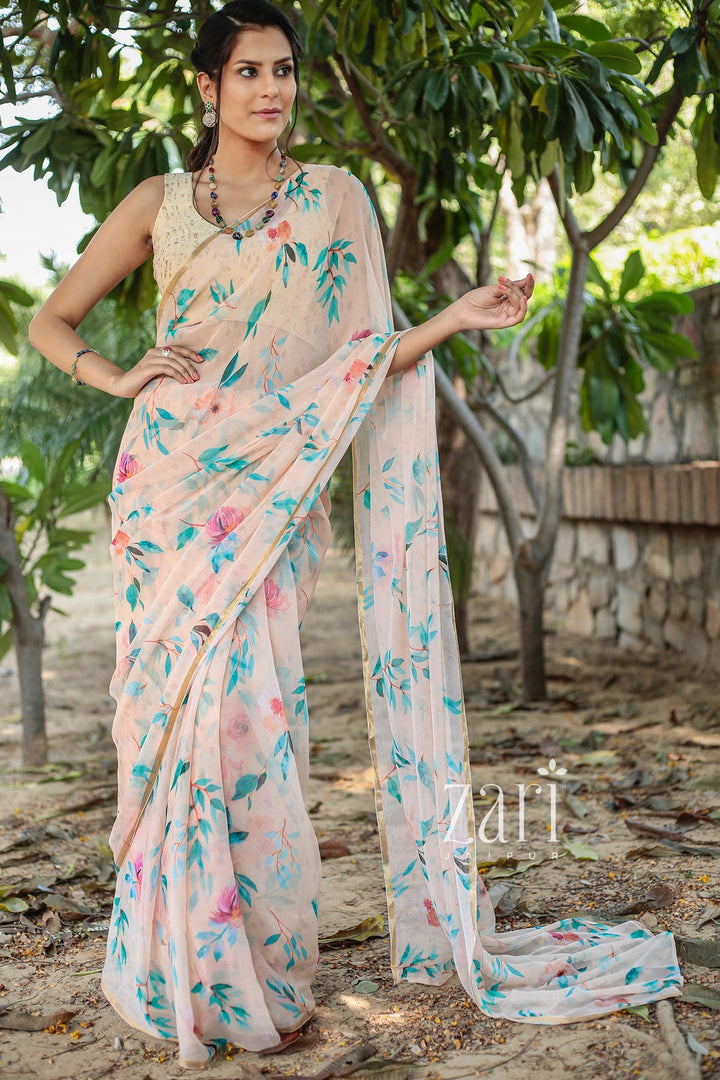 Exquisite Floral Printed Digital Print Chiffon Casual Saree