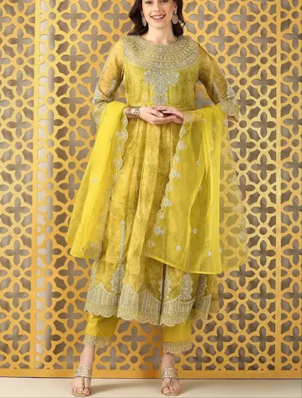 Anarkali Organza Suit with Pittan work