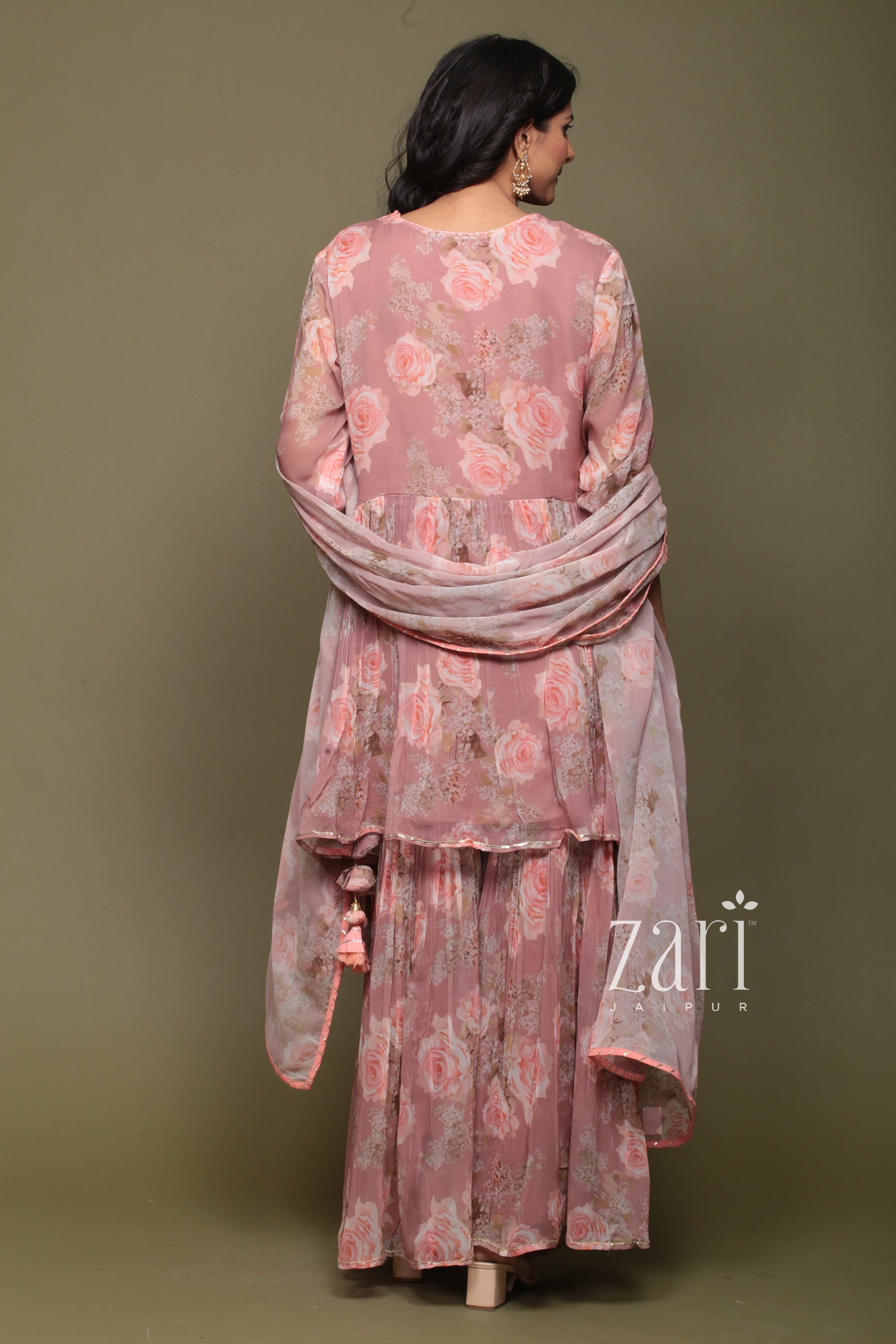 Printed Georgette Peplum kurta with Sharara in Digital Print