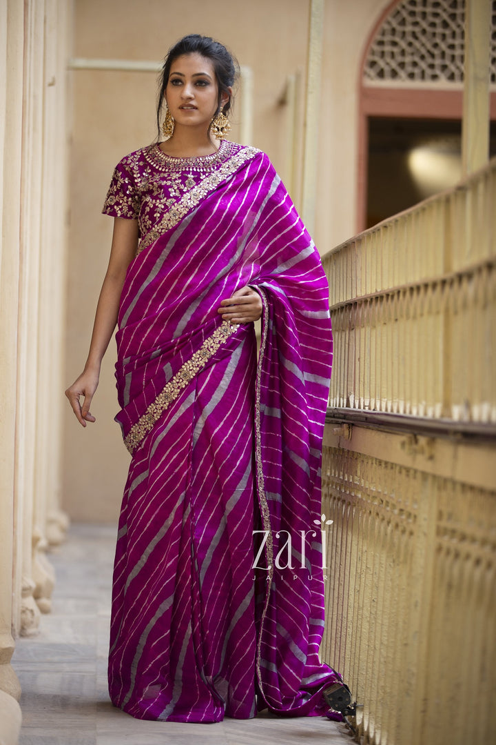 Leheriya Tussar Silk Saree with Gota Patti Work.