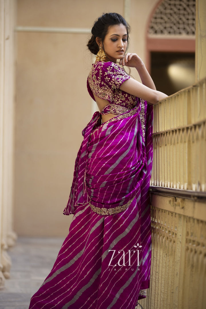 Leheriya Tussar Silk Saree with Gota Patti Work.