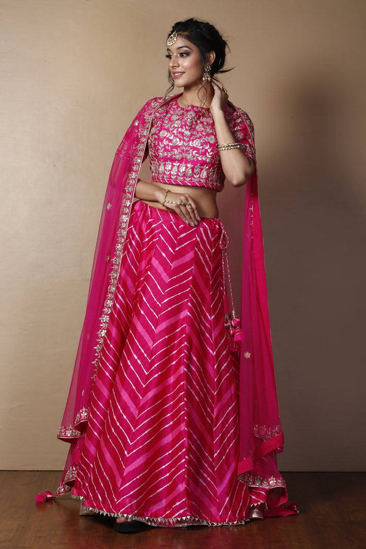 Tussar silk Lehenga in Dark Green color with Gota Patti, Thread, Zardozi work.