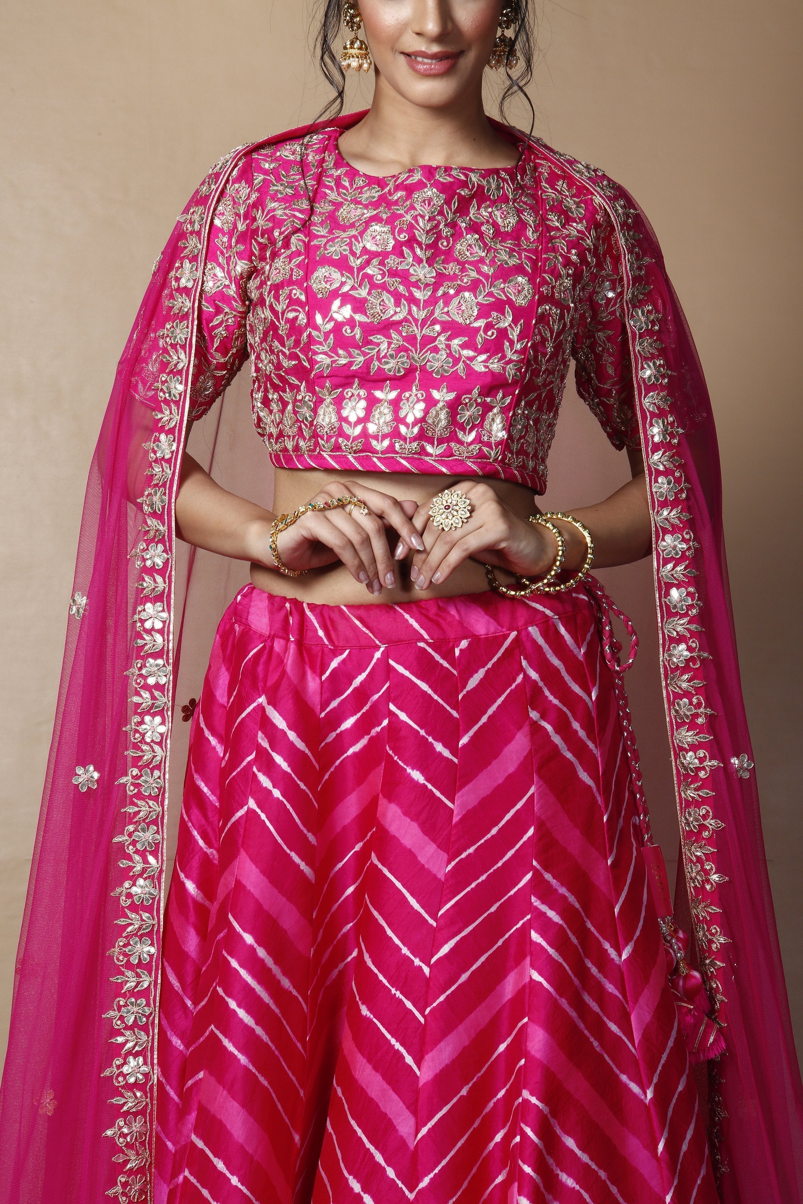 Tussar silk Lehenga in Dark Green color with Gota Patti, Thread, Zardozi work.