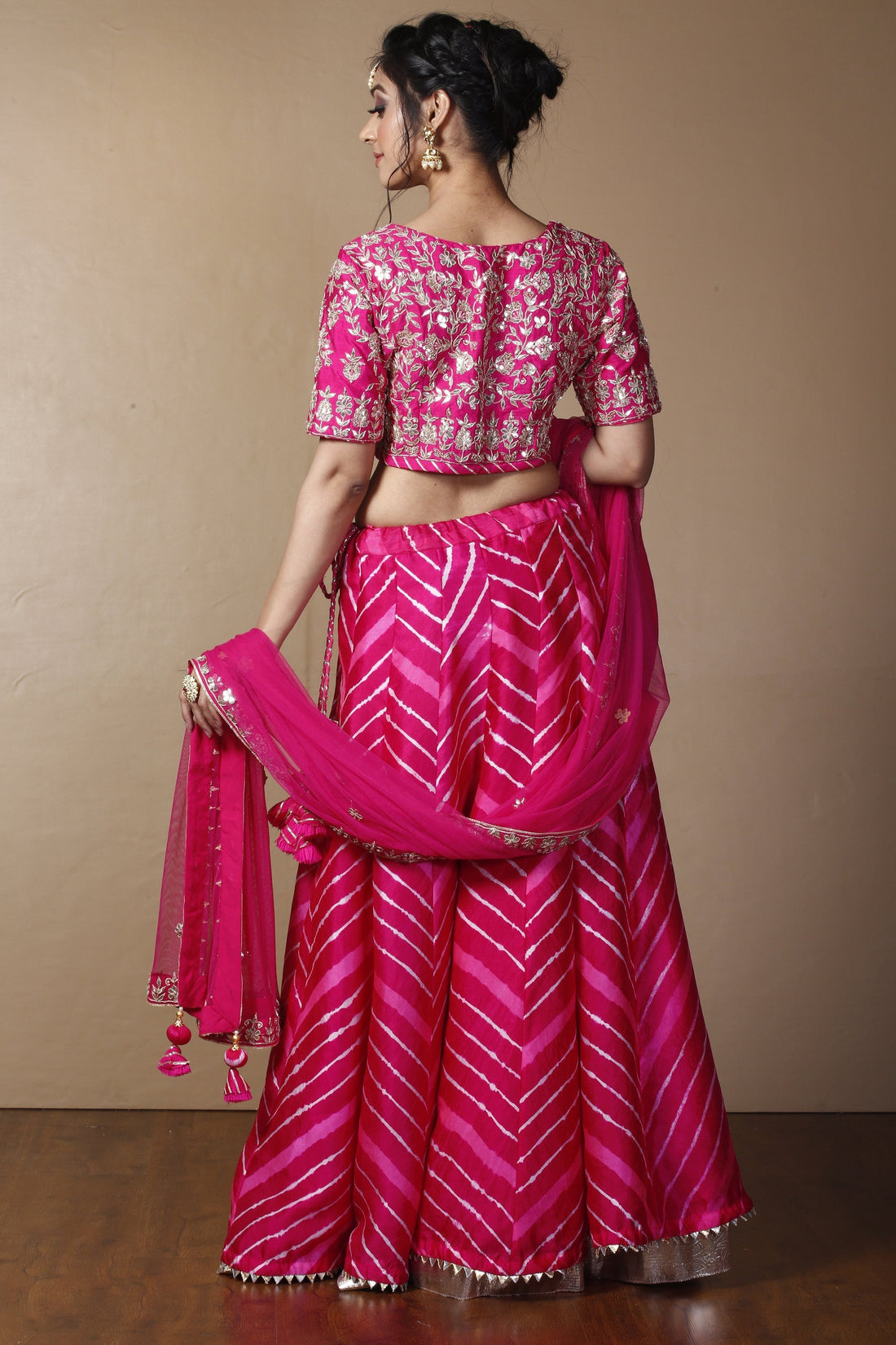 Tussar silk Lehenga in Dark Green color with Gota Patti, Thread, Zardozi work.