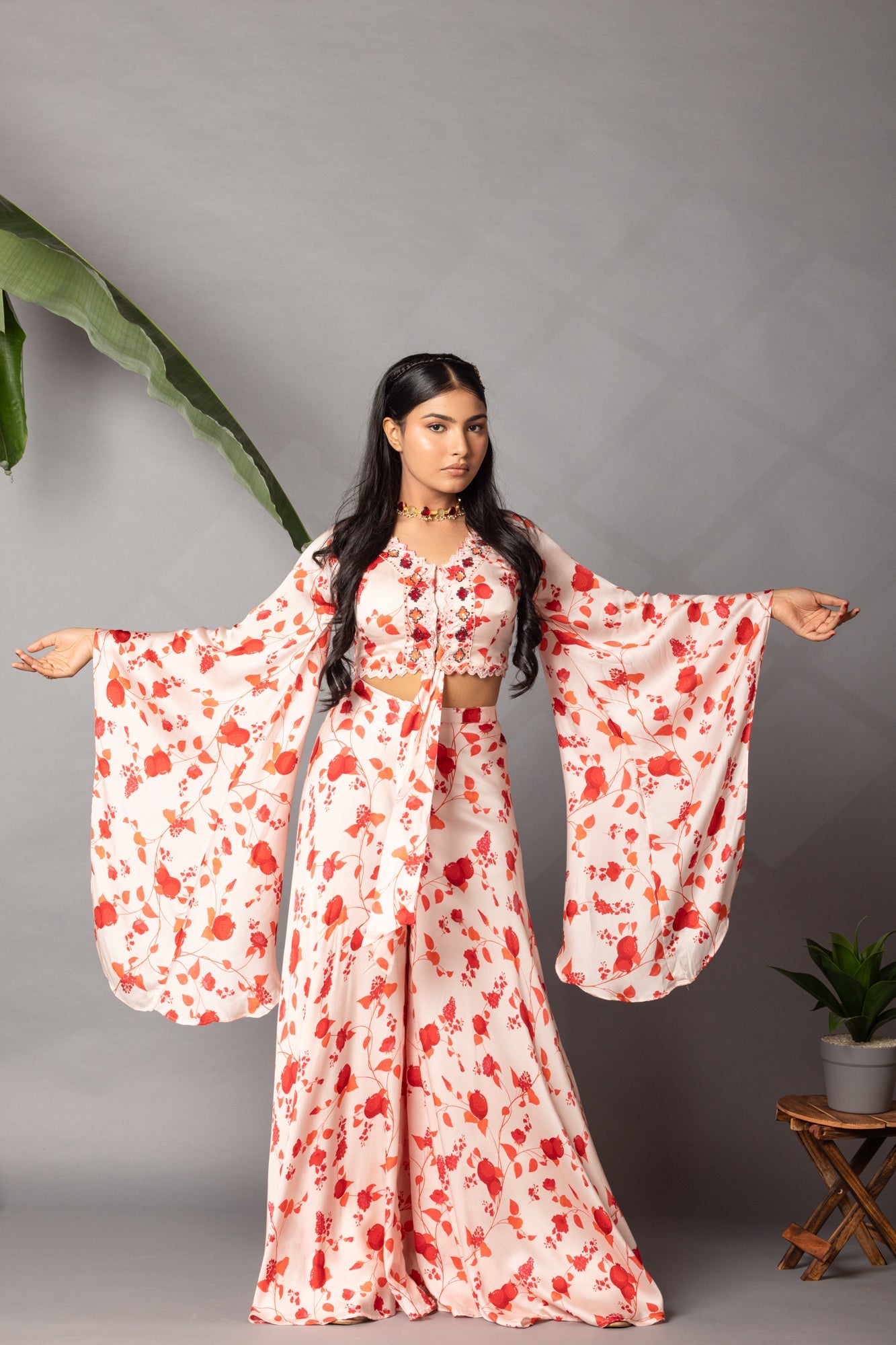 Satin Silk Printed Indowestern Ensemble