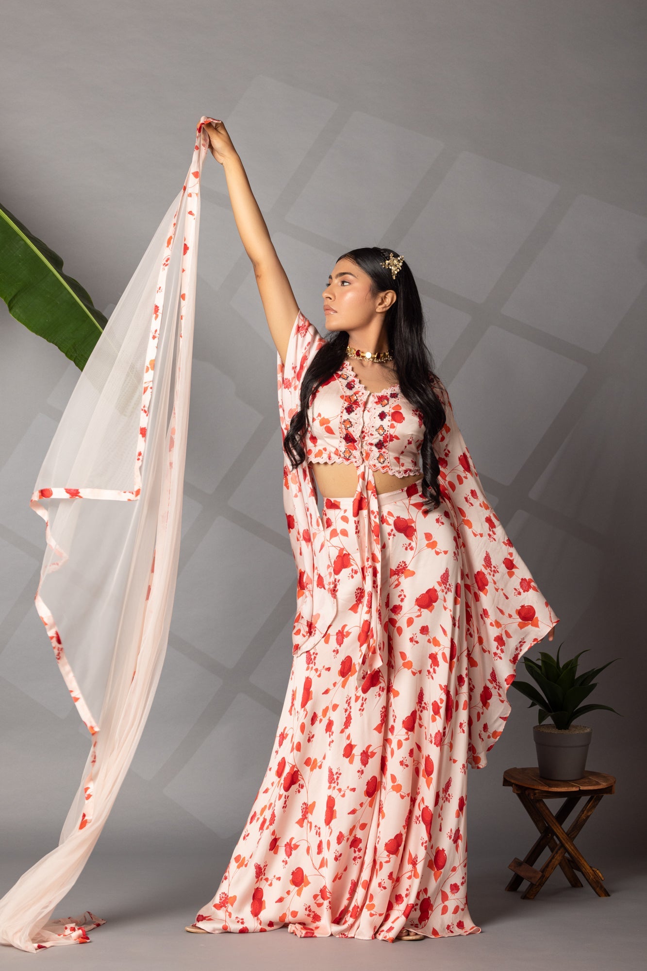 Satin Silk Printed Indowestern Ensemble