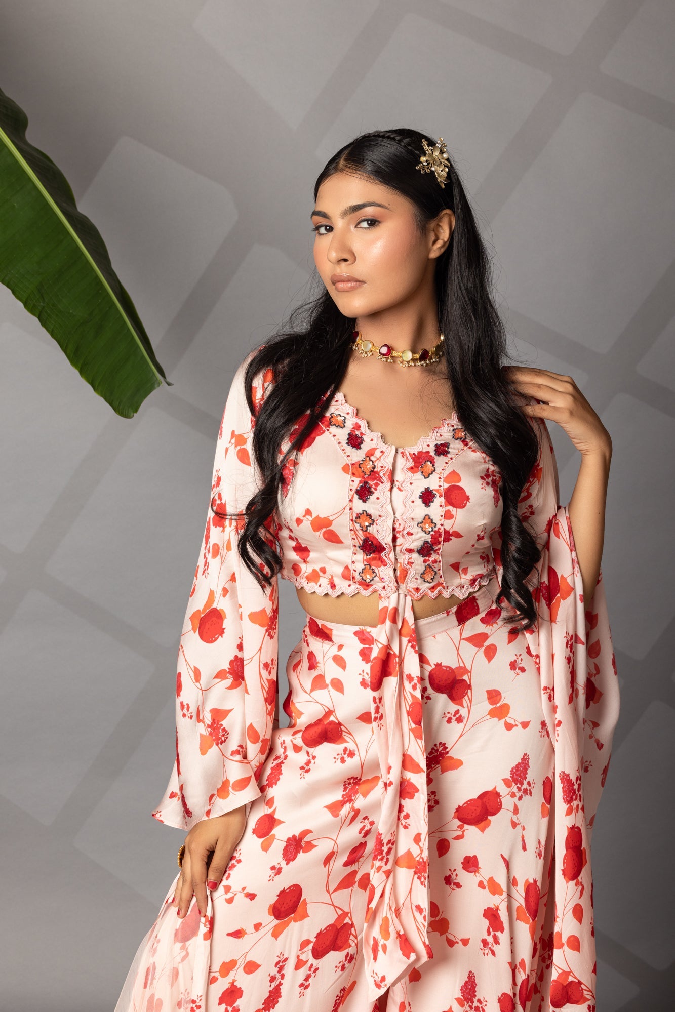 Satin Silk Printed Indowestern Ensemble