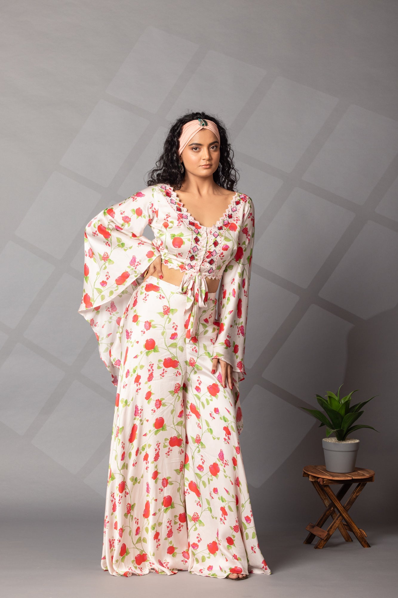 Satin Silk Printed Indowestern Ensemble