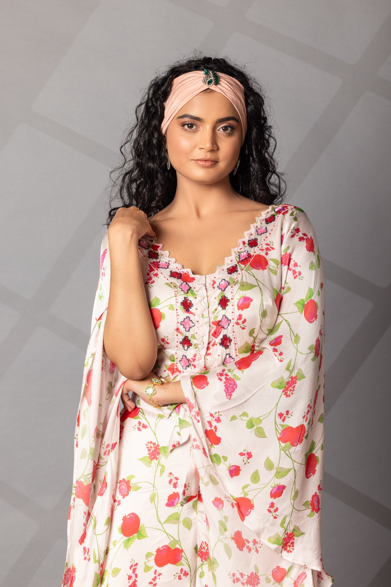 Satin Silk Printed Indowestern Ensemble