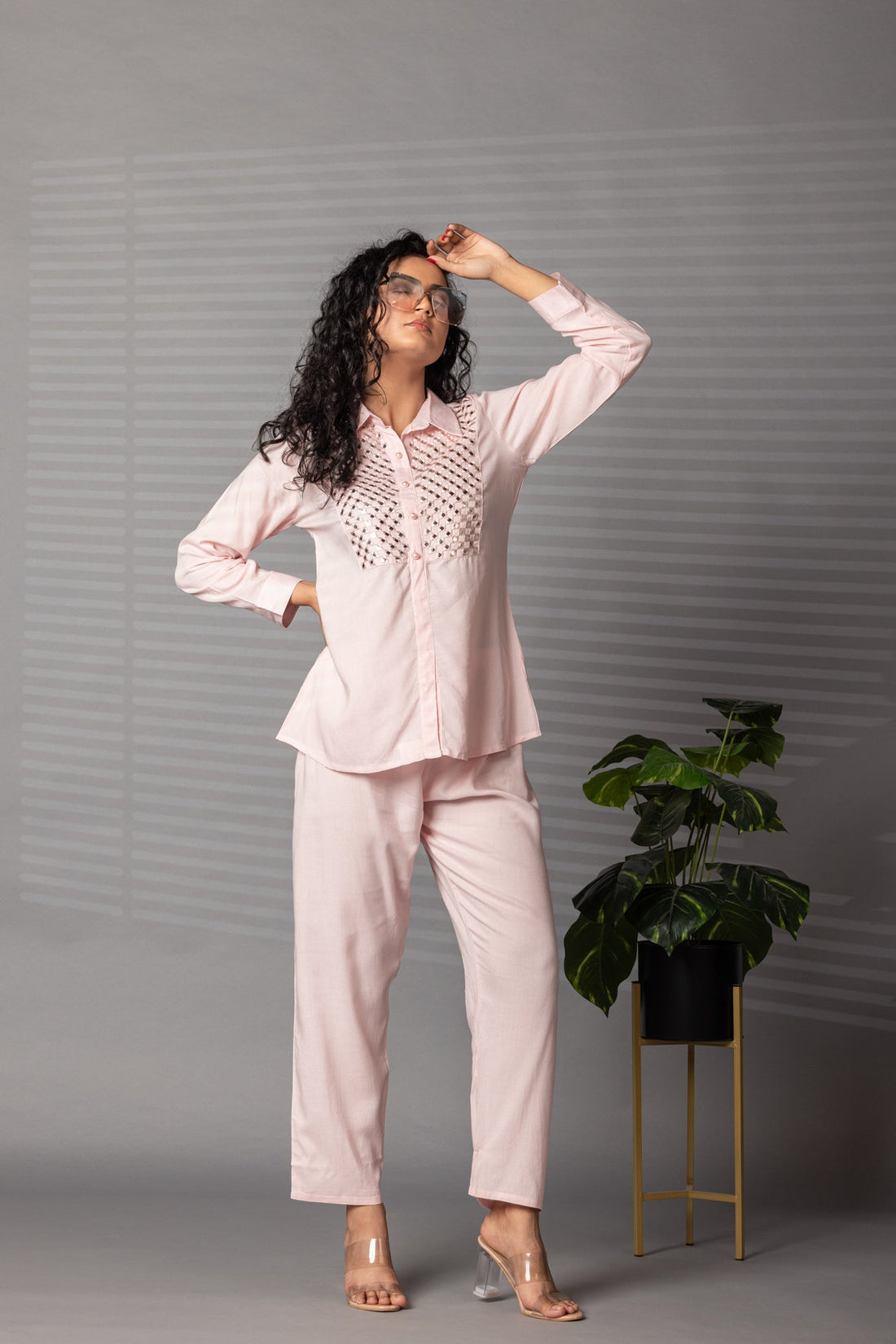 Cotton Casual Co Ord Set (2 Pc) with Mirror and Thread work.