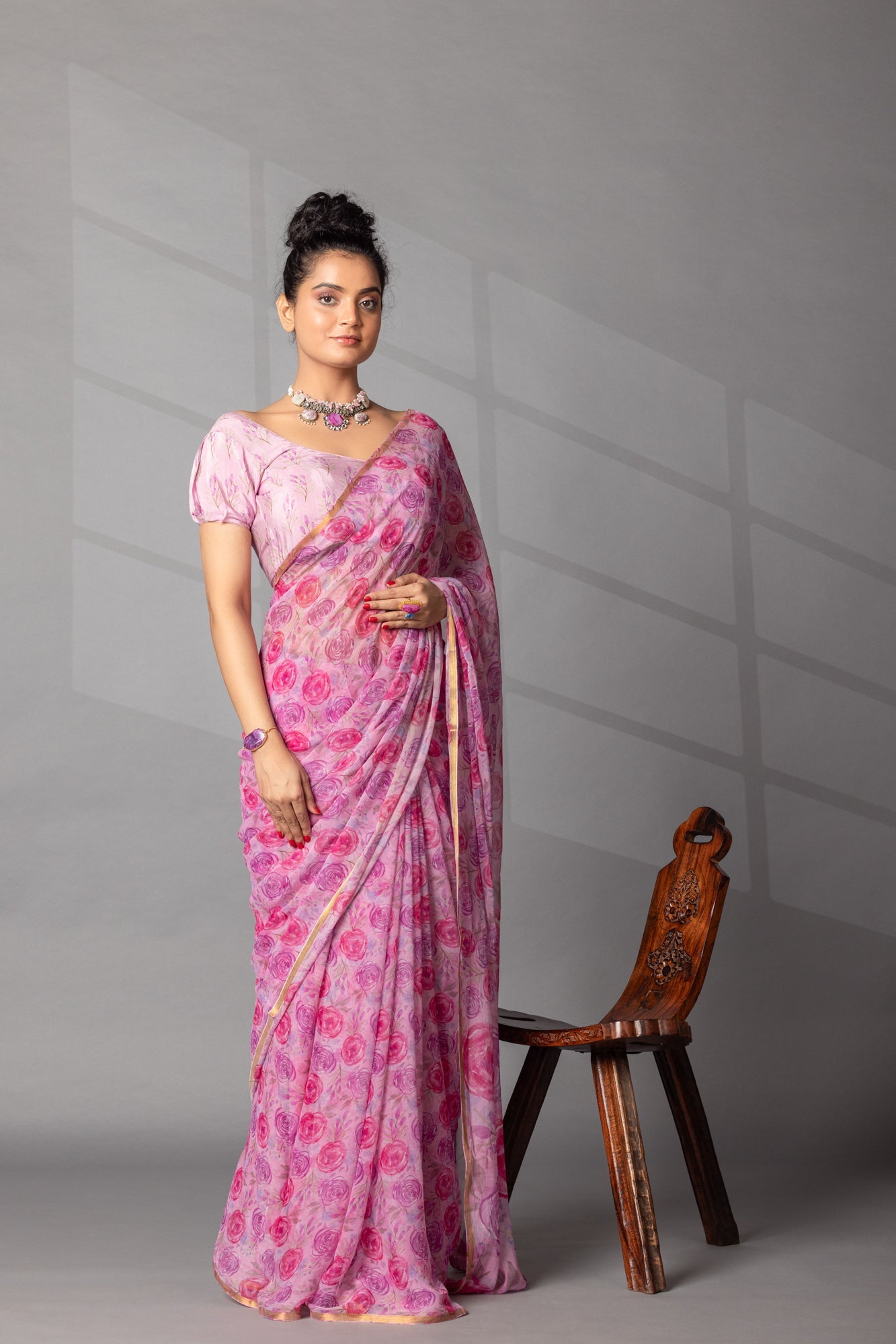 Digital Floral printed Chiffon Saree