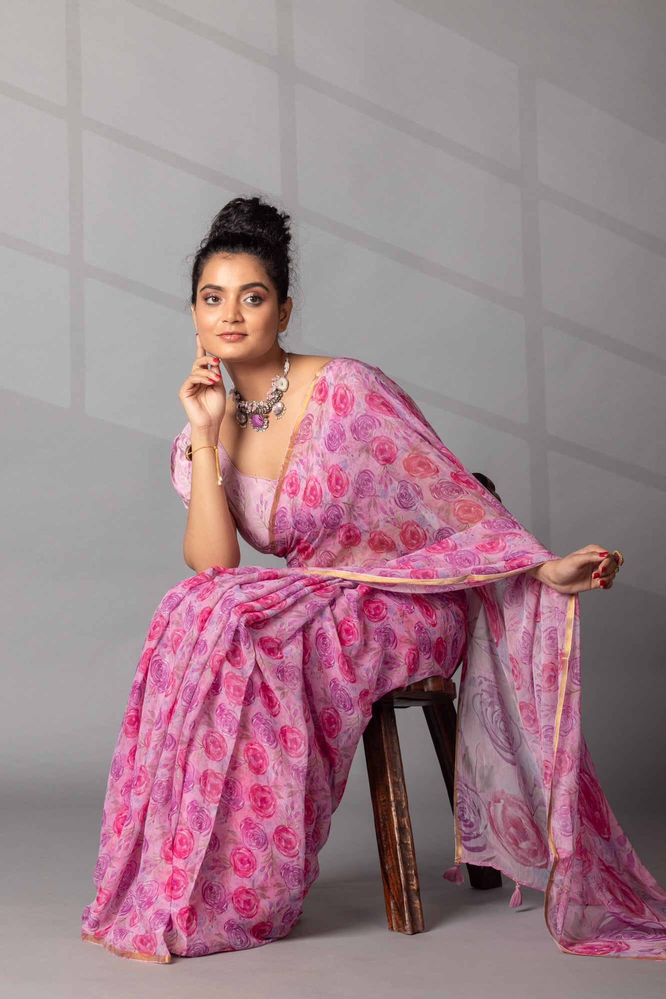 Digital Floral printed Chiffon Saree