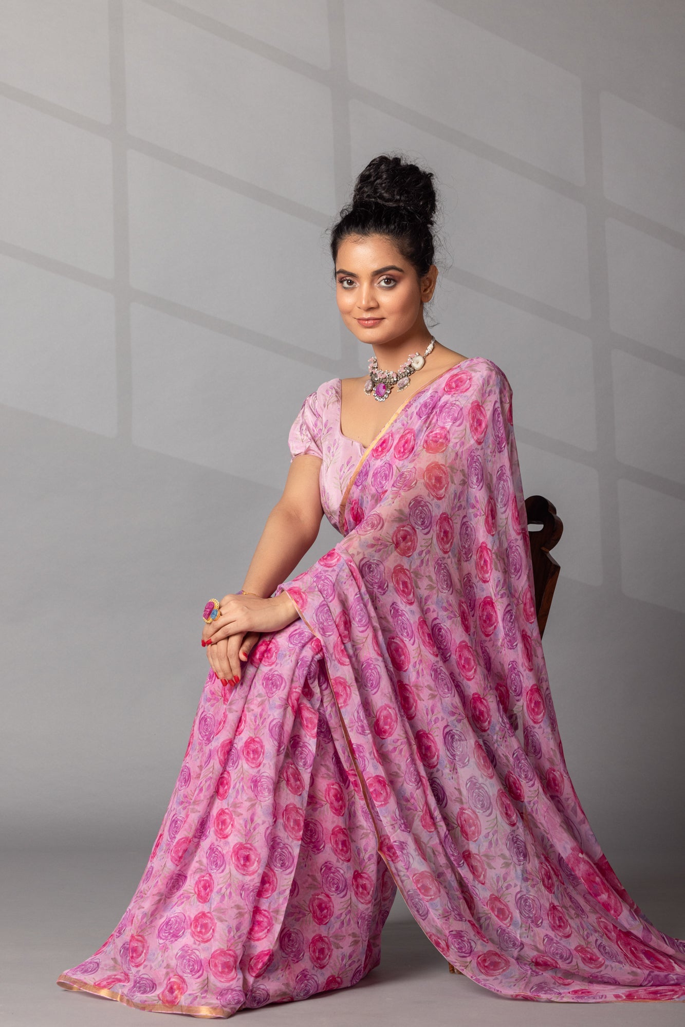 Digital Floral printed Chiffon Saree