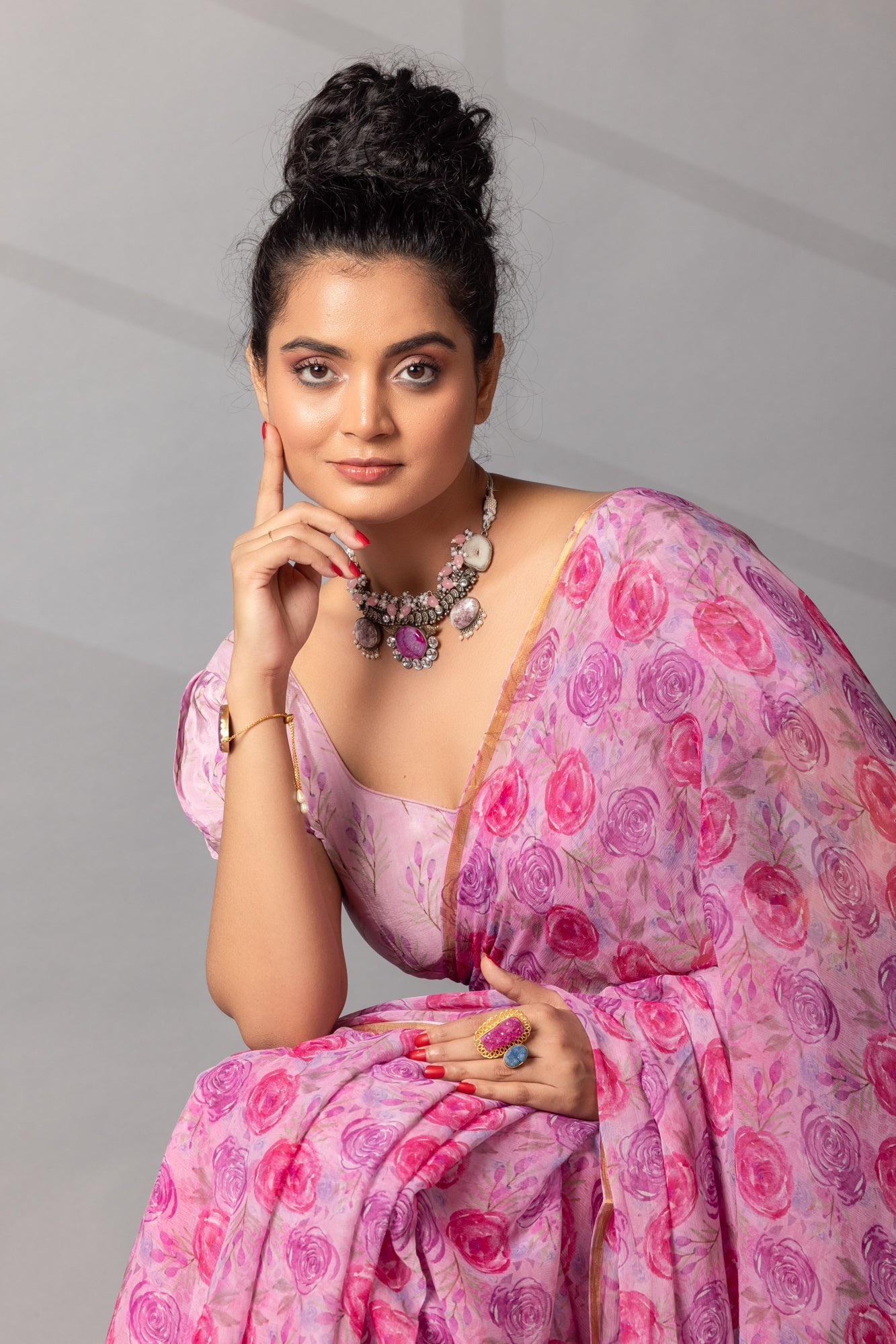 Digital Floral printed Chiffon Saree