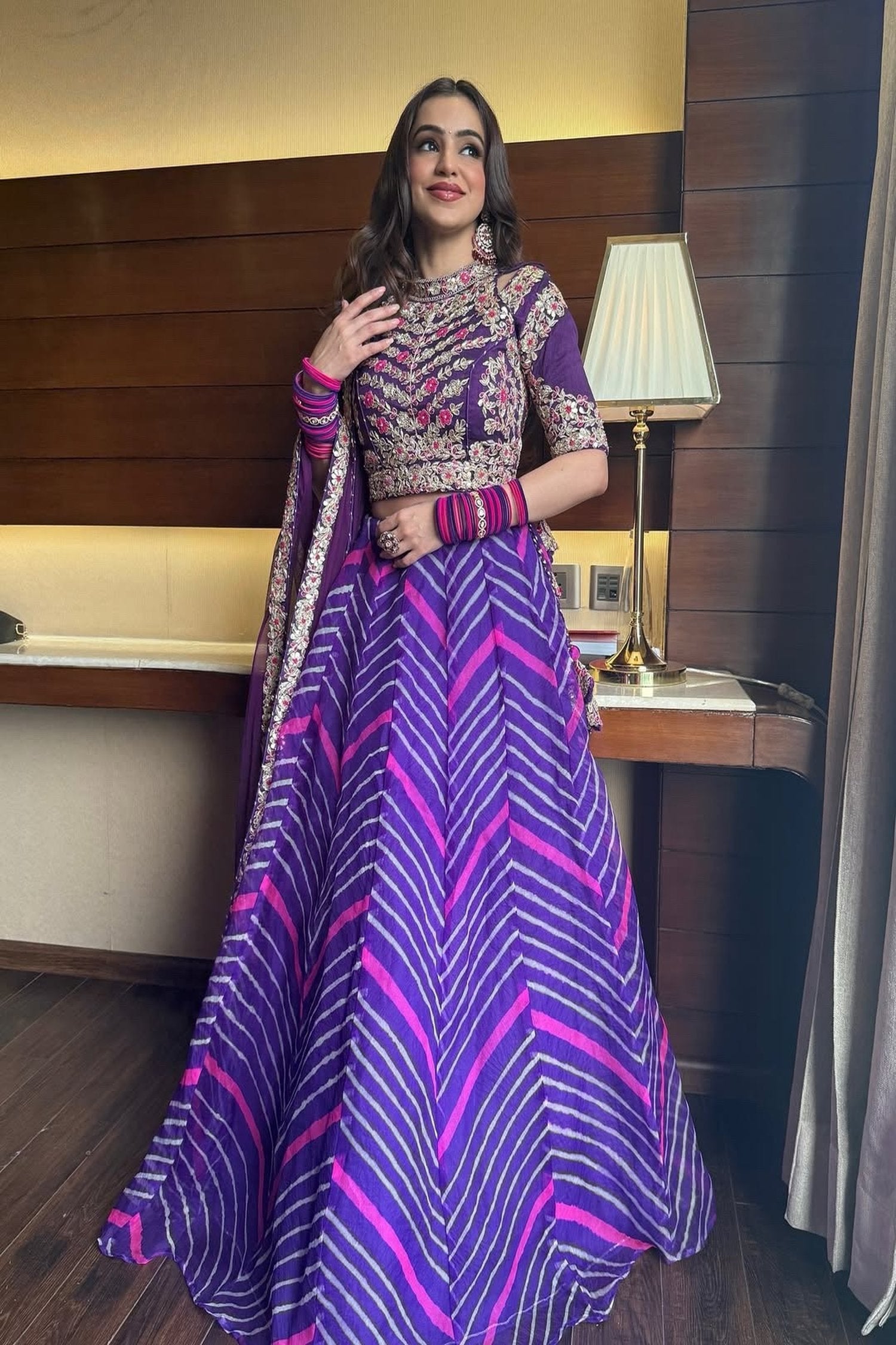 Leheriya Organza Lehenga Embroidered with Zardozi work