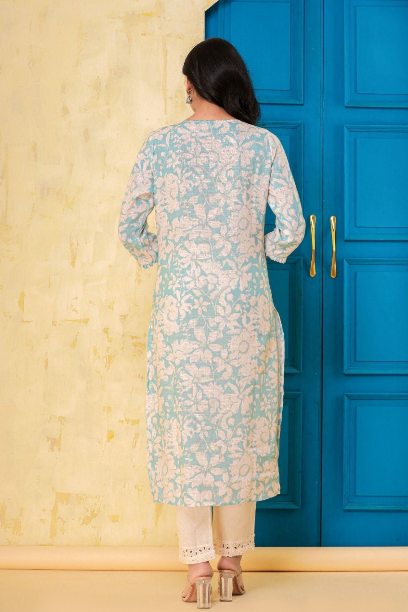 Printed Muslin Kurta Stitched With Sequins work.