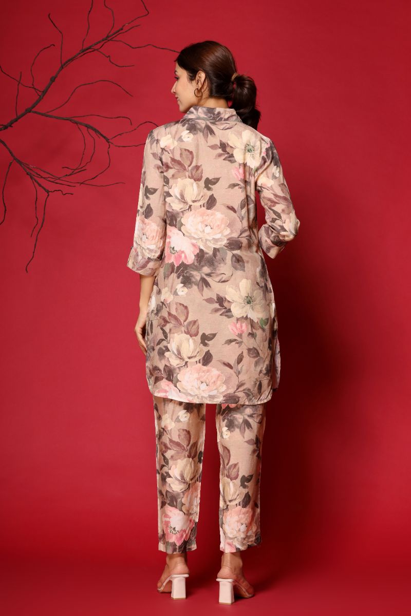 Digital Print Muslin Co Ords Set with Pearl and Sequins work.