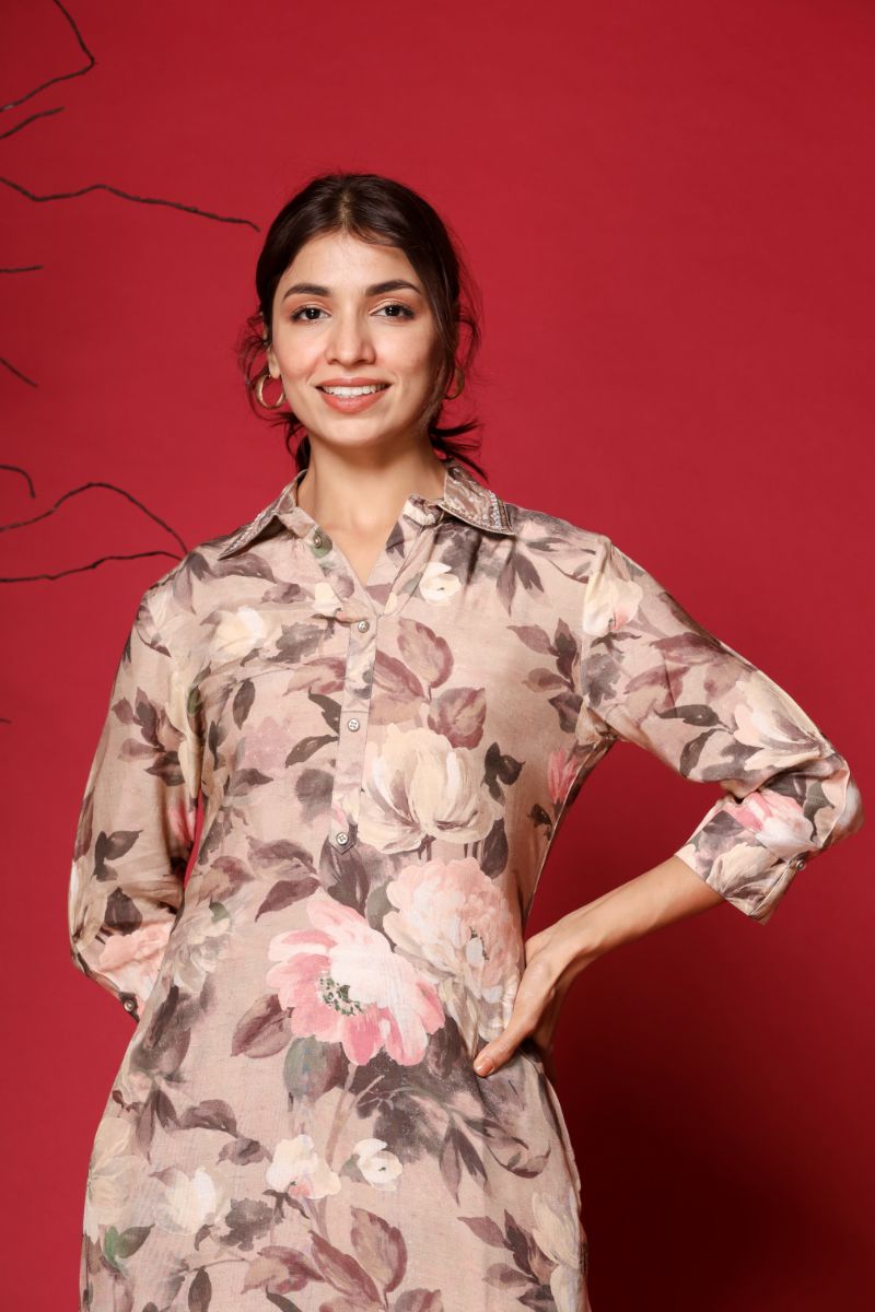 Digital Print Muslin Co Ords Set with Pearl and Sequins work.