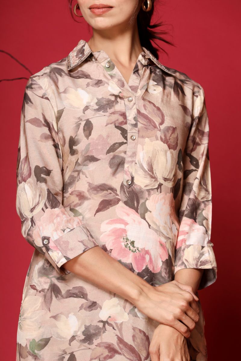 Digital Print Muslin Co Ords Set with Pearl and Sequins work.