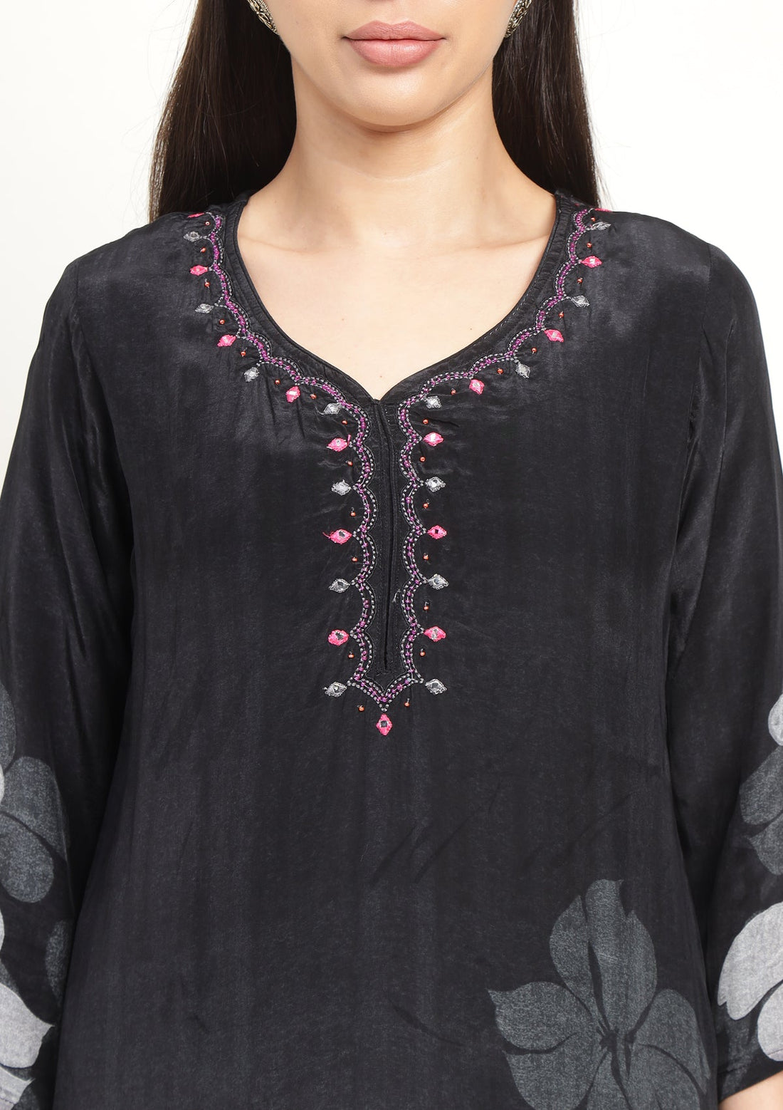 Printed Silk Blend Kurta Set with Thread work