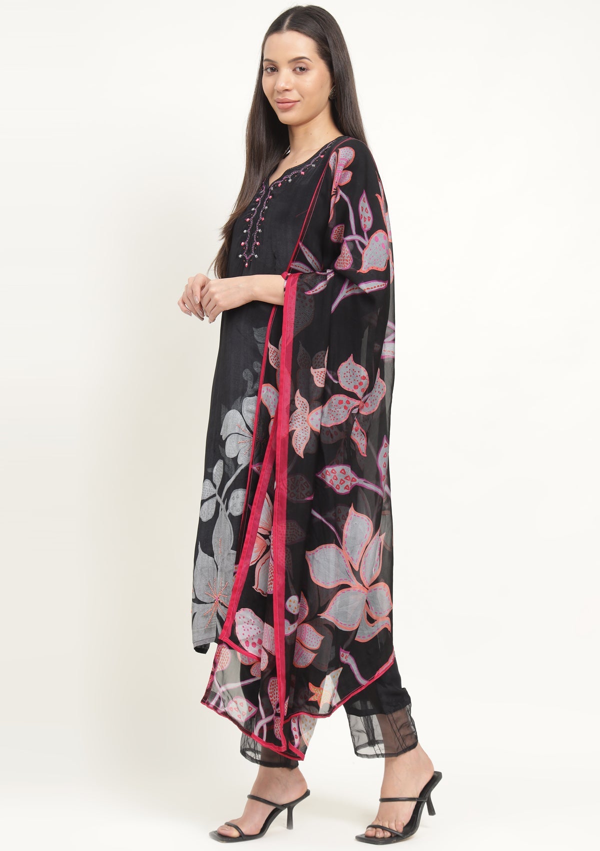 Printed Silk Blend Kurta Set with Thread work