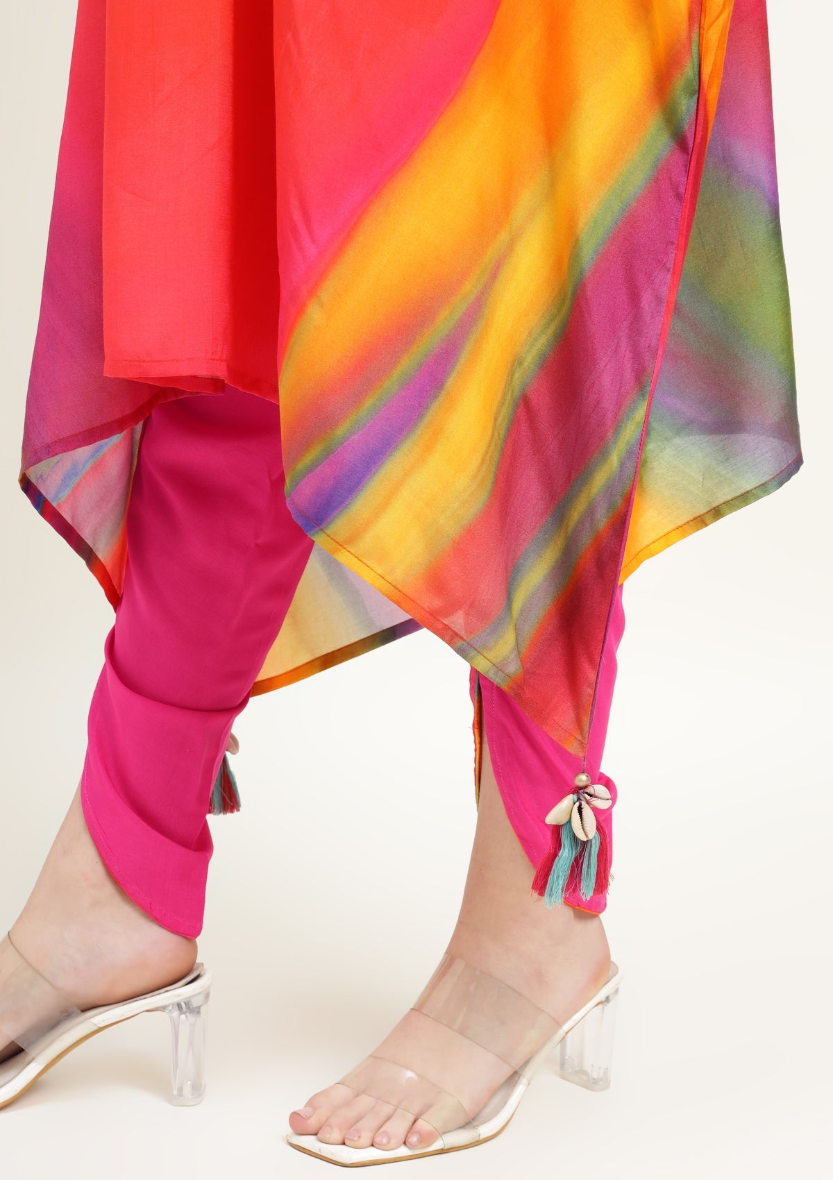 Printed Silk Blend Kaftan Set Stitched with Cutdana Work