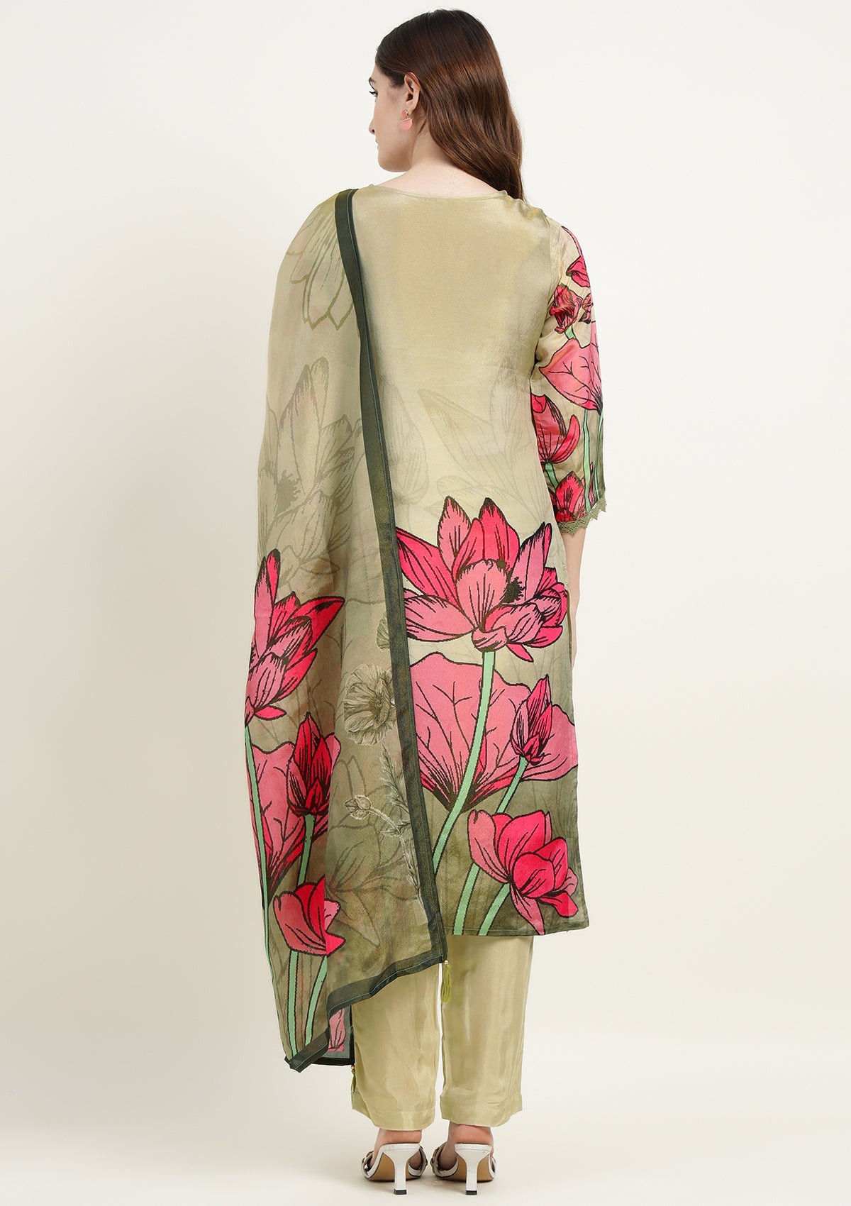 Printed Shimmer Tissue Kurta Set with Thread work