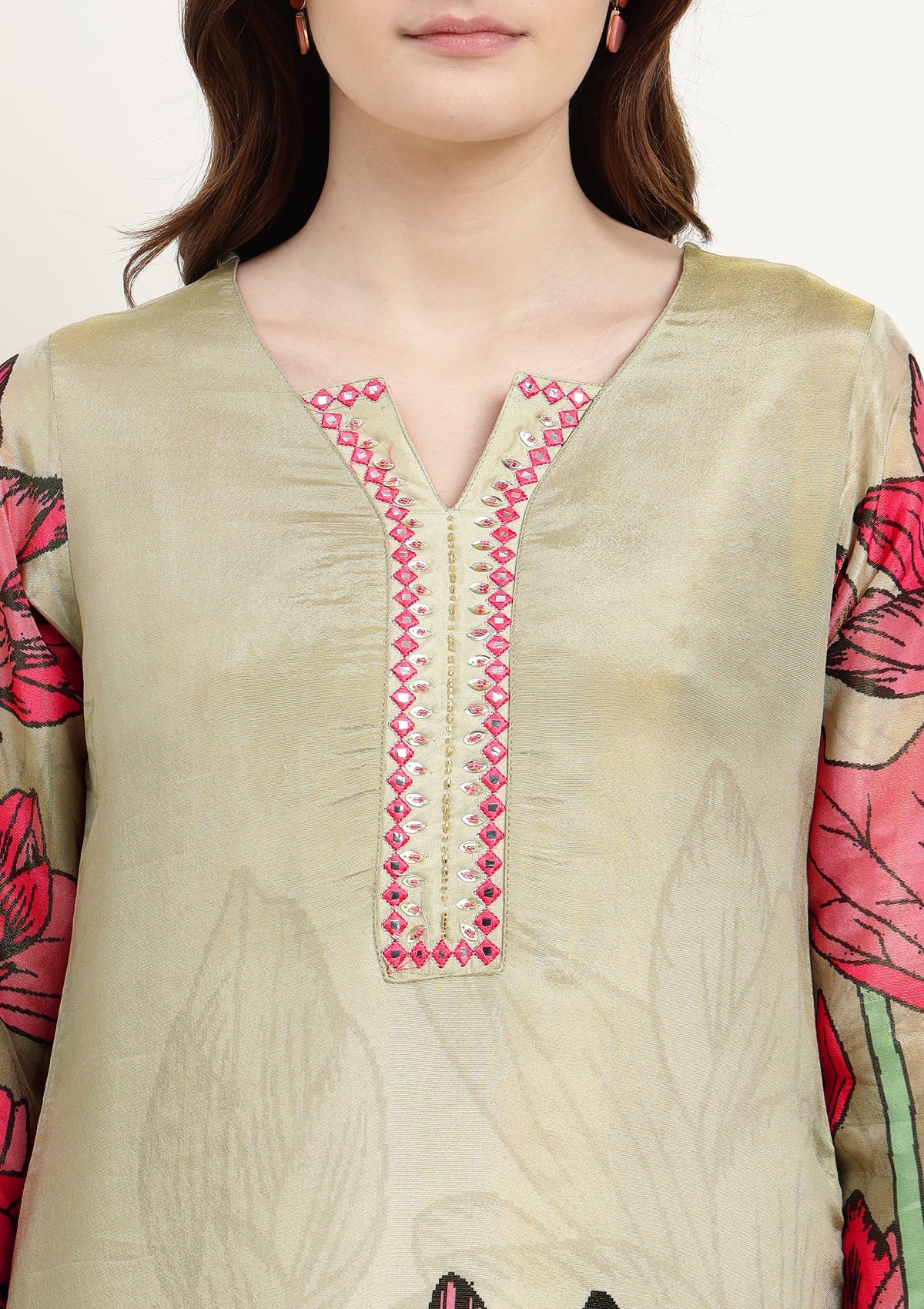 Printed Shimmer Tissue Kurta Set with Thread work