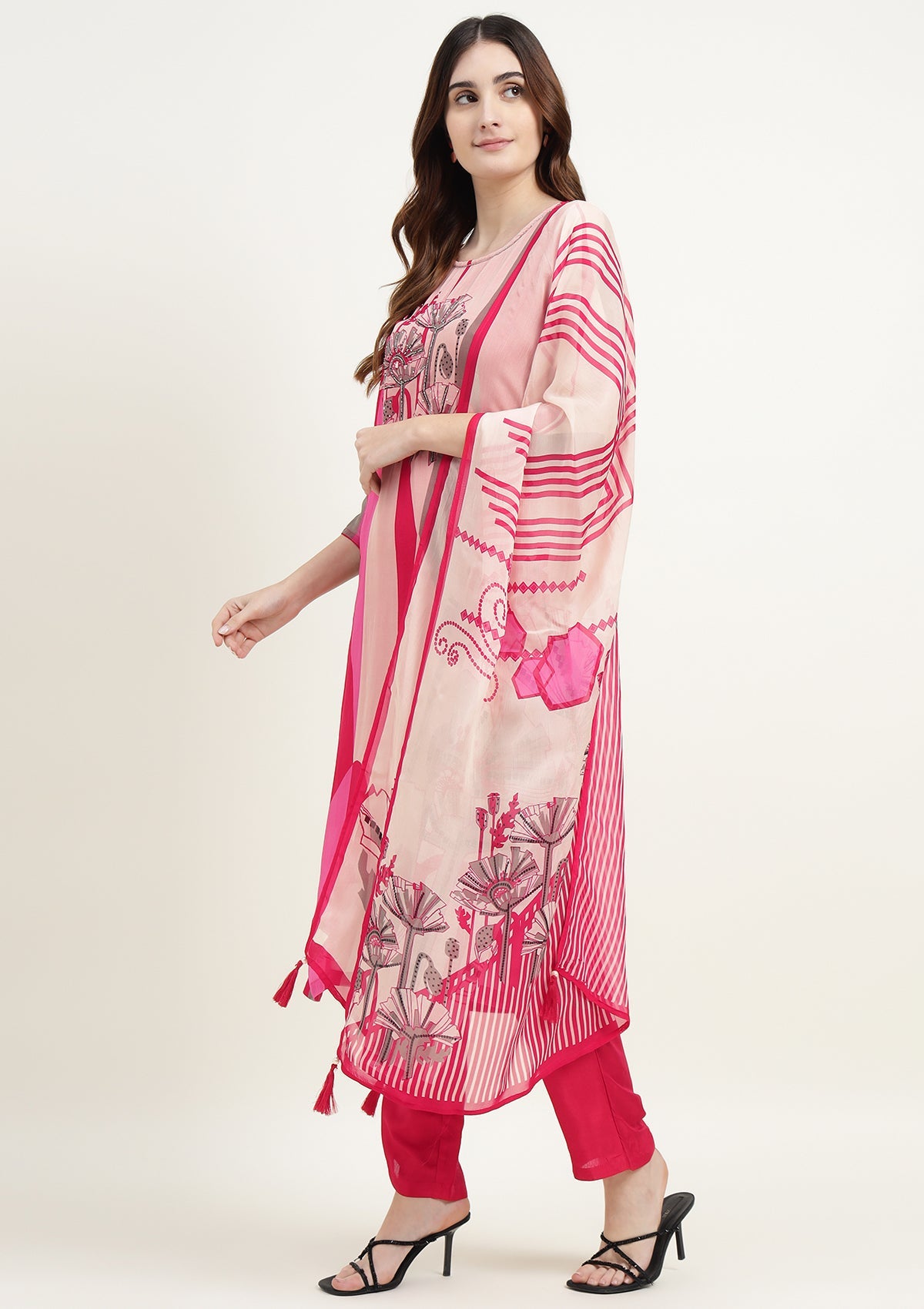 Printed Georgette Kurta Set Stitched with Cutdana work