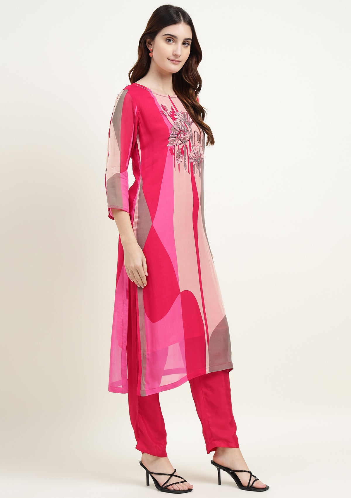 Printed Georgette Kurta Set Stitched with Cutdana work