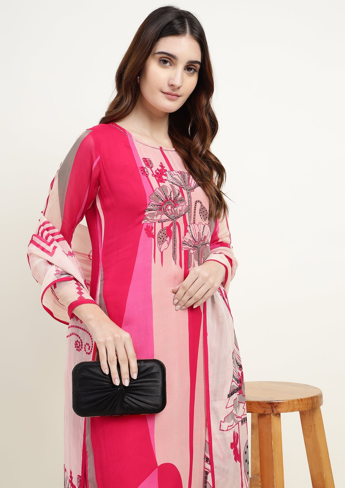Printed Georgette Kurta Set Stitched with Cutdana work