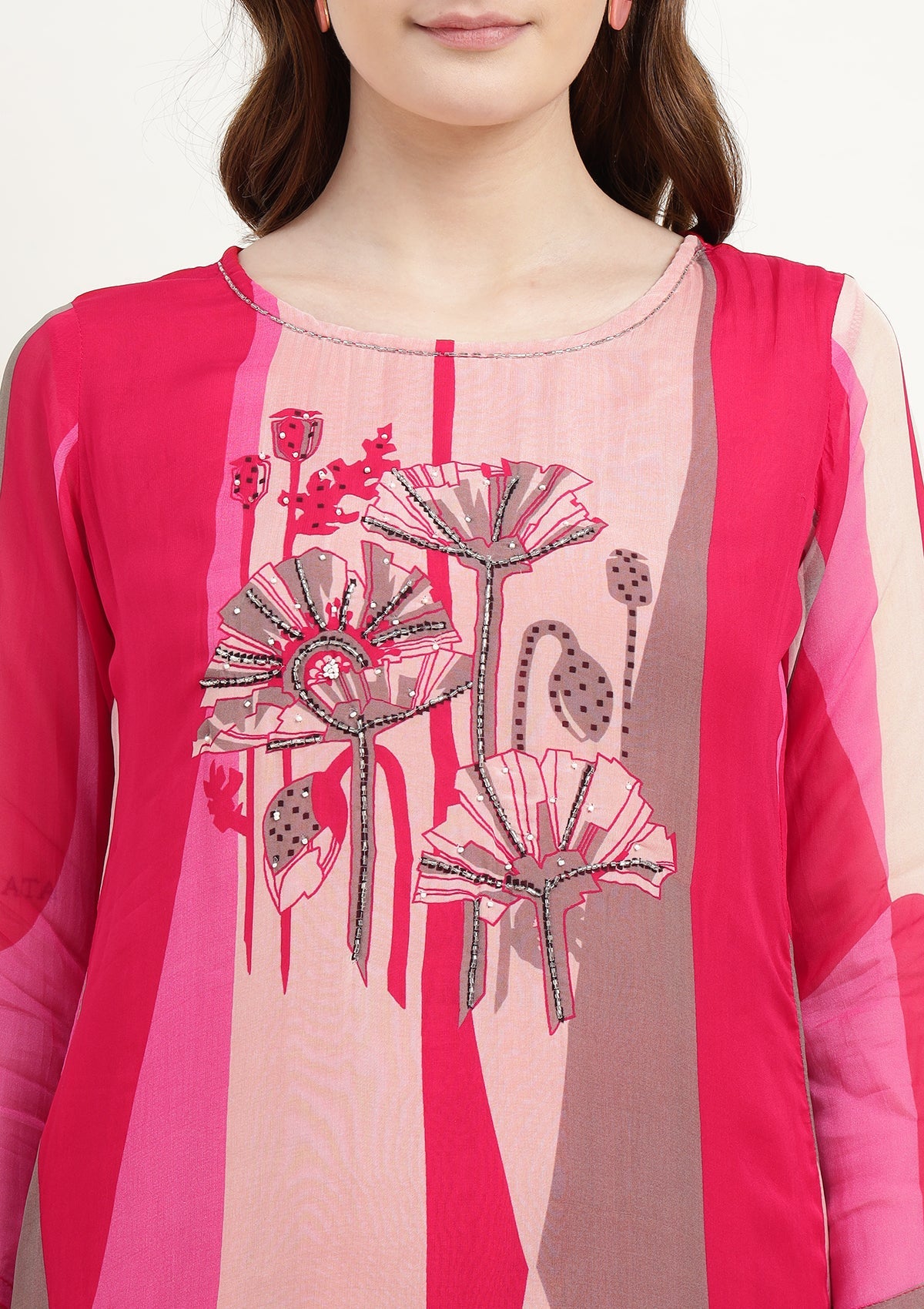 Printed Georgette Kurta Set Stitched with Cutdana work